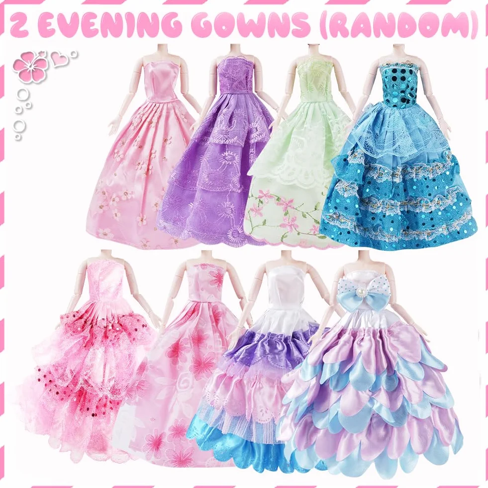 Vicloon 32 Piezas Ropa y Accesorios para Muñecas, 10 Zapatos, 2 Vestidos de Fiesta, 2 Tops, 2 Pantalones, 2 Vestidos de Moda, 2 Juegos de Trajes de Baño, Bikini, 8 Accesorios de Joyería, 4 Perchas
