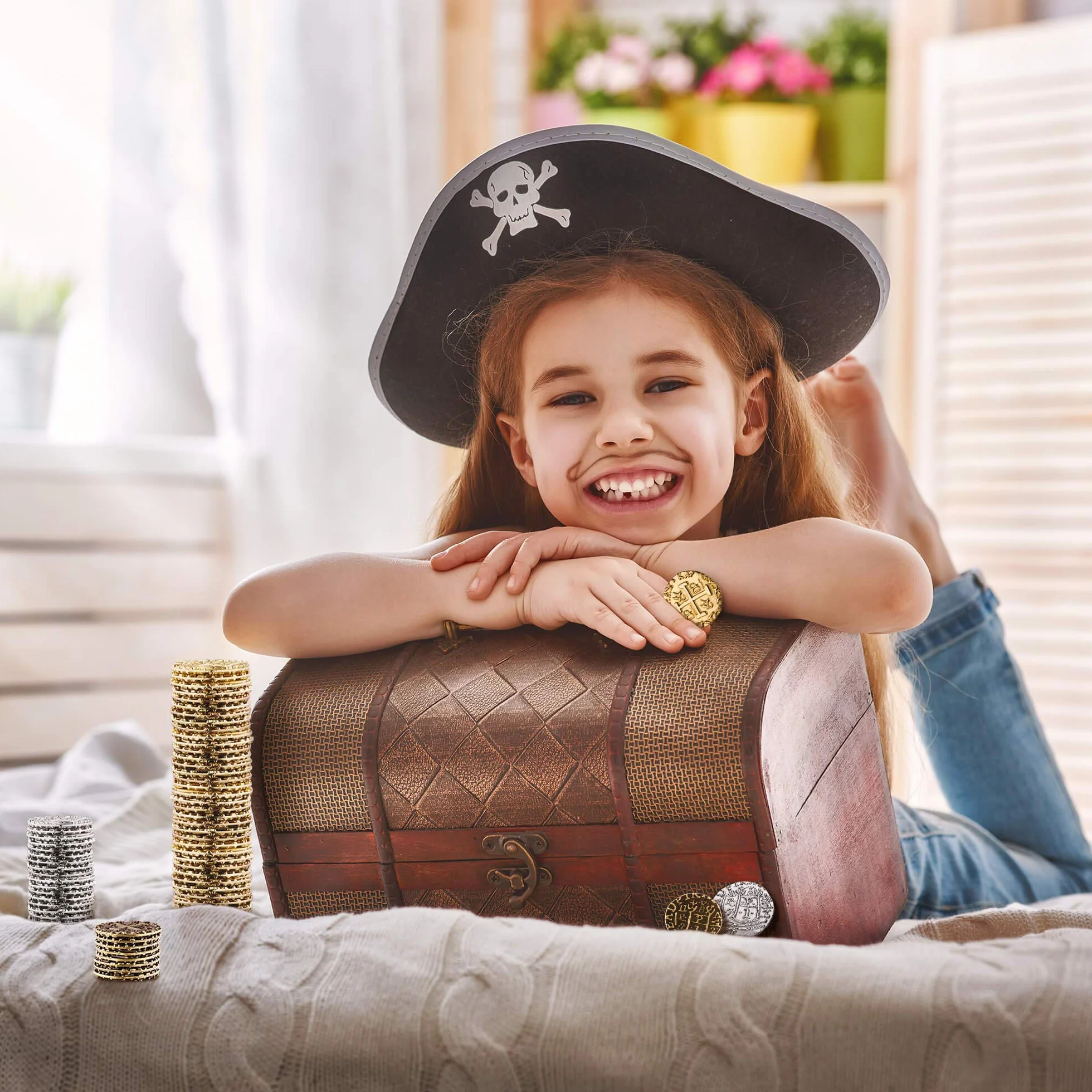 Monedas Piratas de Metal - 36 Monedas De Oro, Plata y Bronce para Juegos De Mesa Adulto, Juegos De Mesa Niños, Cofre del Tesoro, DND, Gloomhaven Dinero Falso - Tamaño Mix