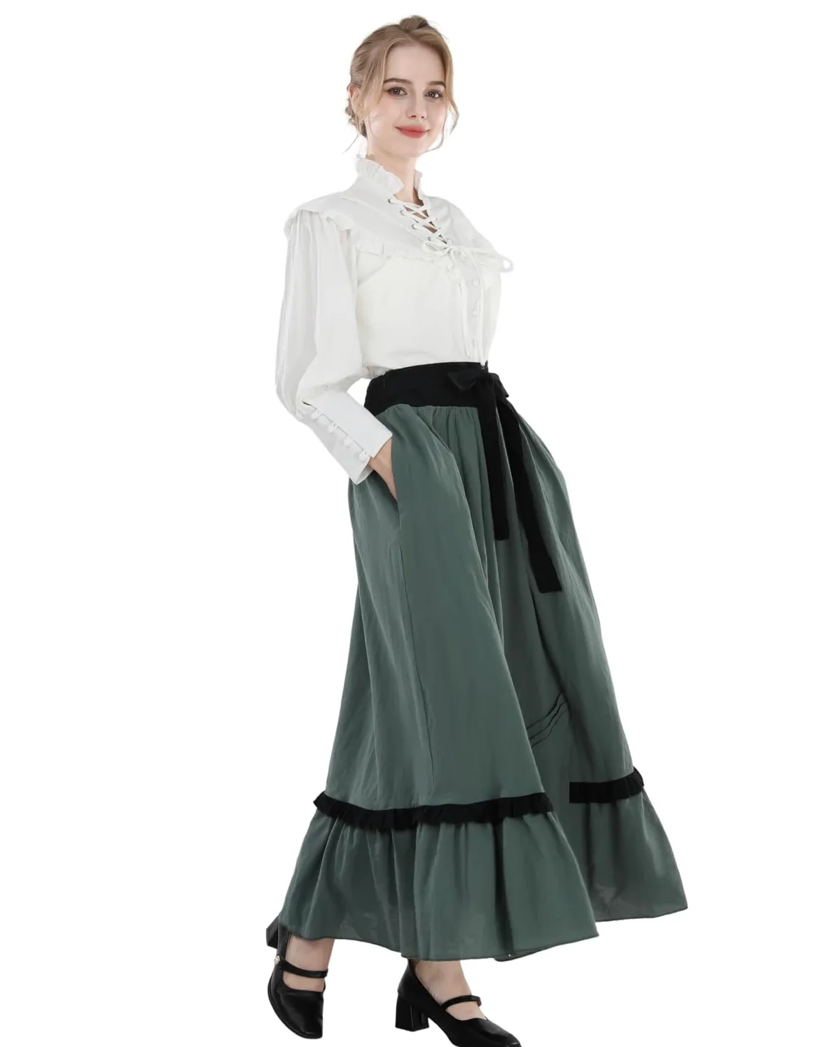 Fiamll Vestido victoriano para mujer, disfraz renacentista, blusa eduardiana, falda renacentista, vestidos de fiesta