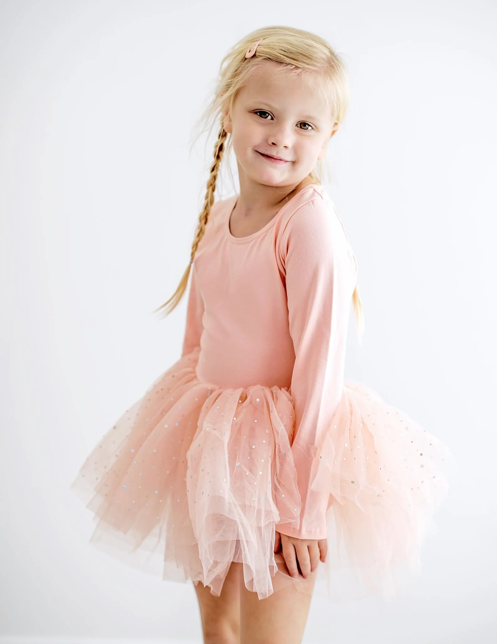 Arshiner Vestido de Tutú de Ballet para Niñas Malla de Manga Larga 4 Capas Falda Brillante Traje de Baile 2-11 años