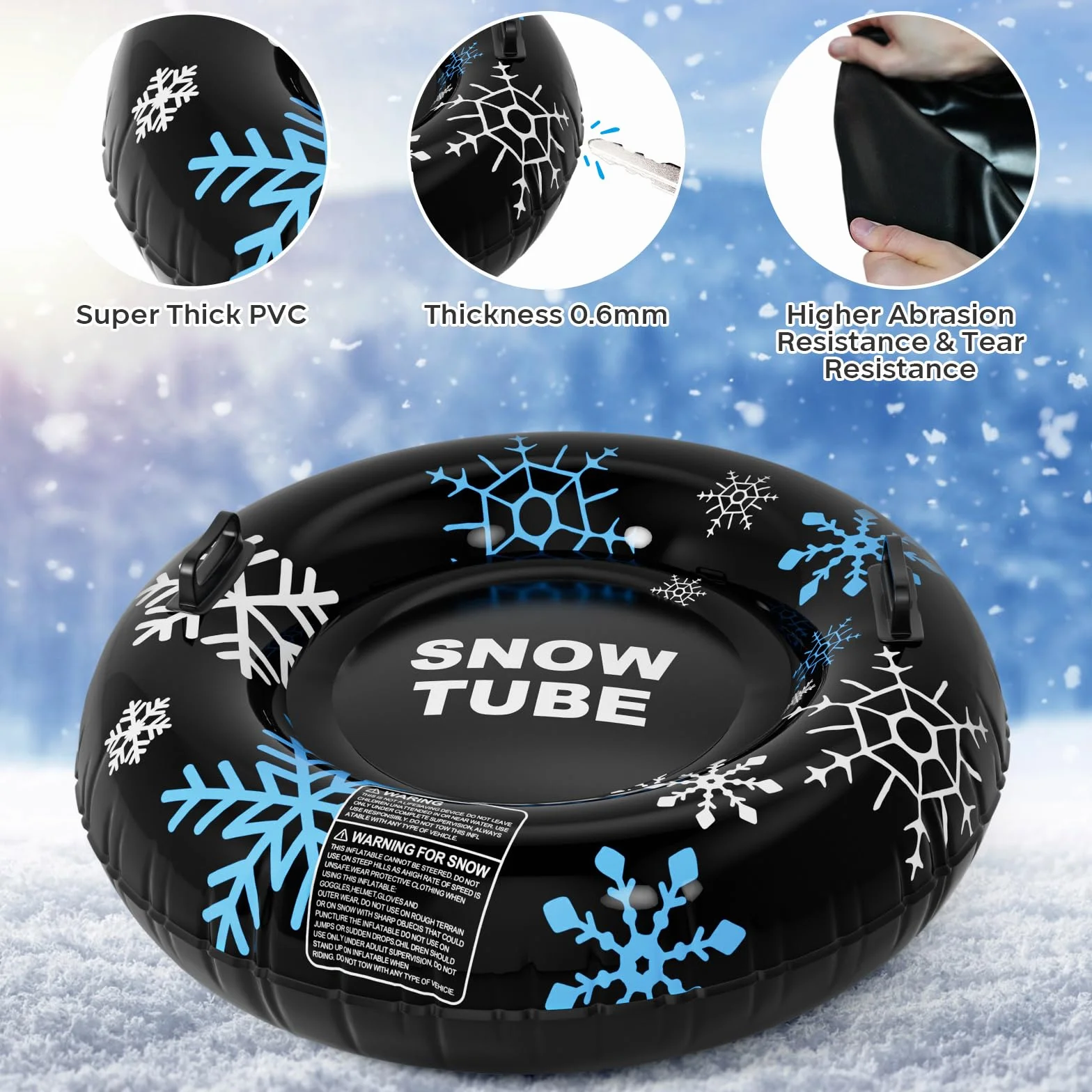 Tubo de nieve inflable de 45 pulgadas con asas, 0.6 mm de grosor, trineo resistente para niños y adultos