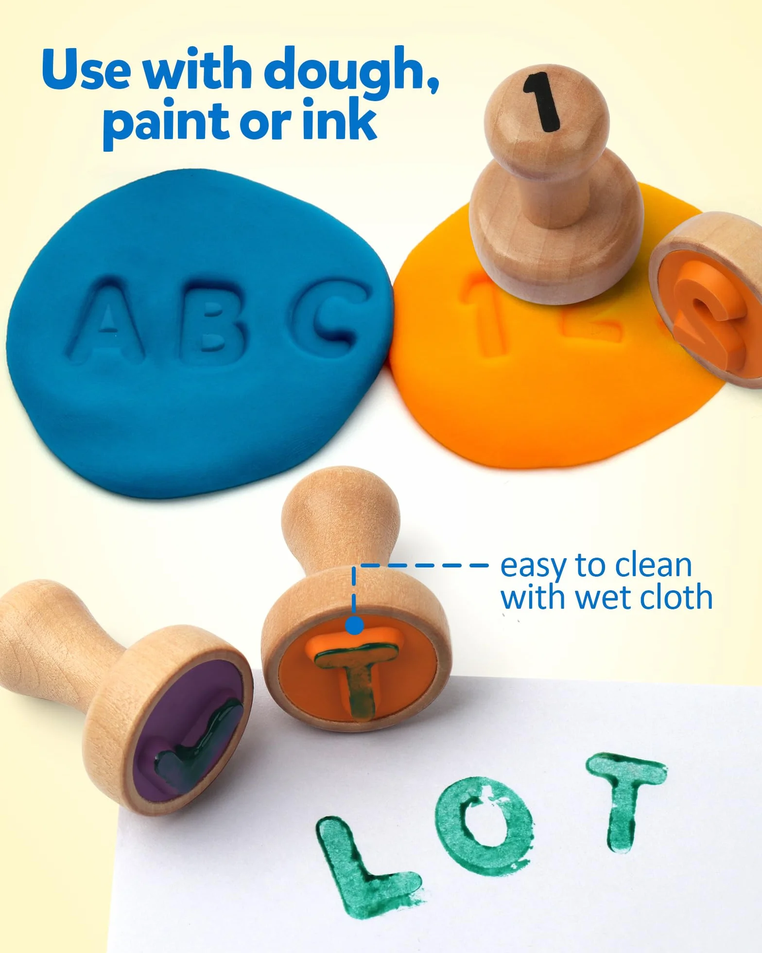 Coogam Tarjetas de Selección de Alfabeto de Madera y Sello Digital, ABC y Aprendizaje de Matemáticas, Arte y Artesanía, Juguetes Montessori Educativos Regalos para 3-5 Años