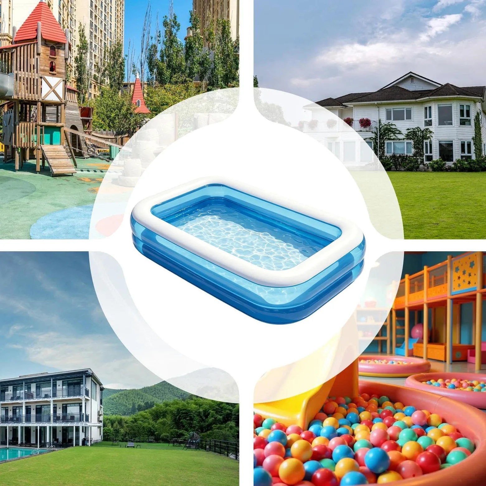 Gran piscina inflable placeres en el patio | Gran jardín piscina infantil para adultos y patio trasero área de jardín área de patio zona de aparcamiento césped camping y