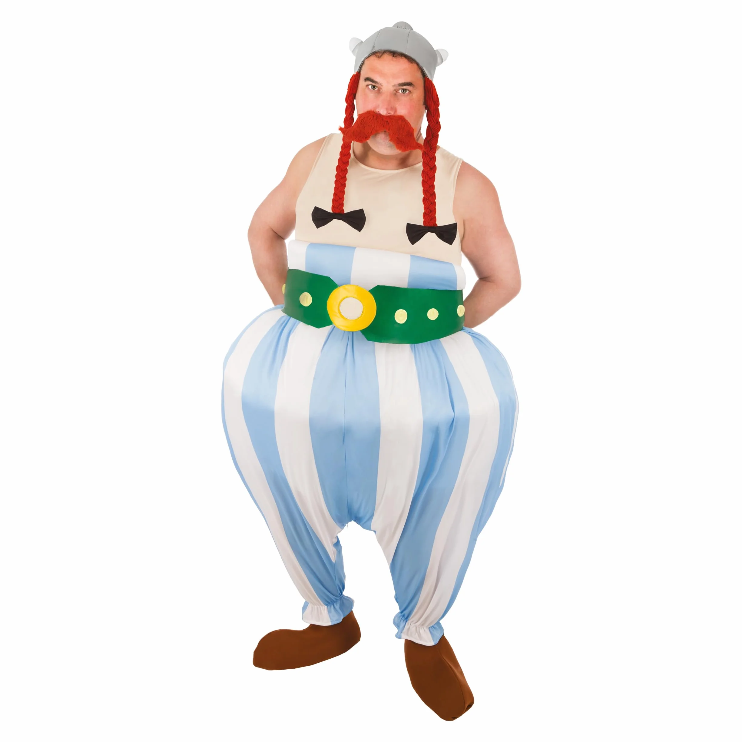 Chaks - Conjunto de disfraz de Obélix para hombre, Carnaval y Comic Con | Disfraz oficial de Astérix, conjunto galo de 5 piezas con mono, cinturón, casco, cubrezapatos y bigote