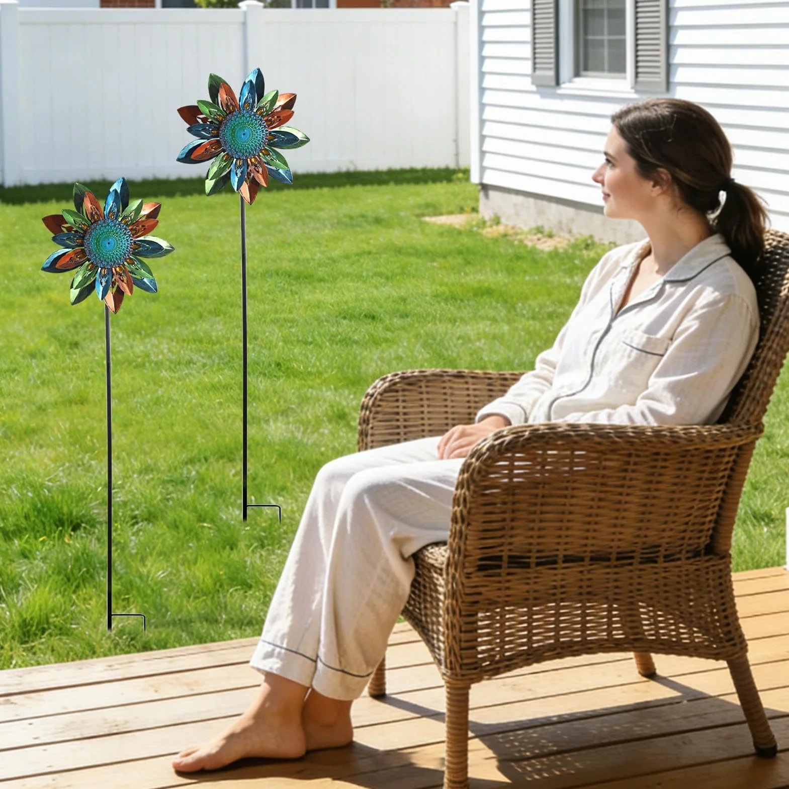 Molinillos de viento para patio, con estaca, decoración decorativa para patio, molino de viento para césped, para patio, , porche, balcón, maceta, de inauguración de la casa