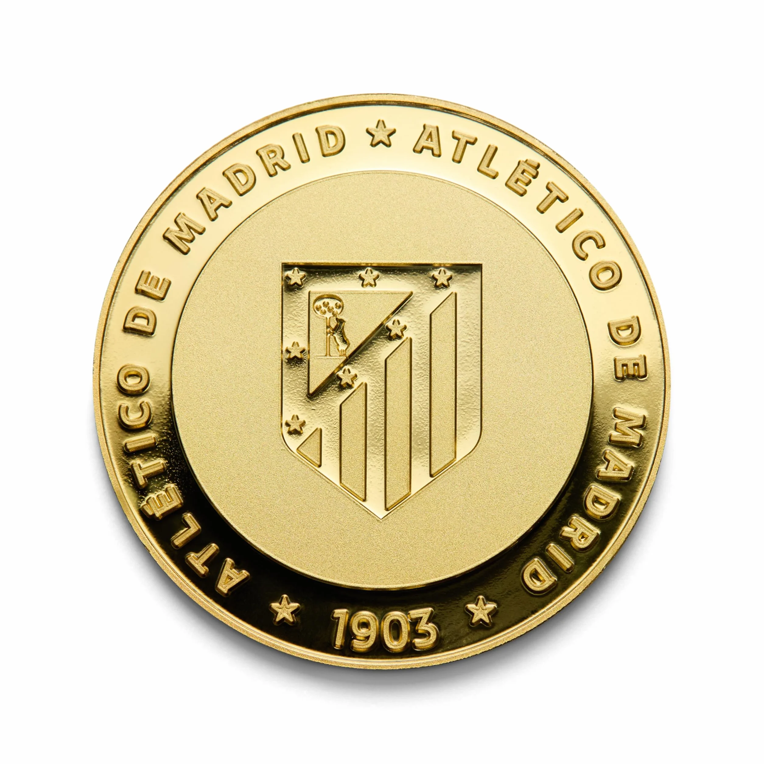Atlético de Madrid - Moneda edición Especial Escudo y Estadio Riyadh Air Metropolitano - Coleccionable - Dorada - Producto Oficial