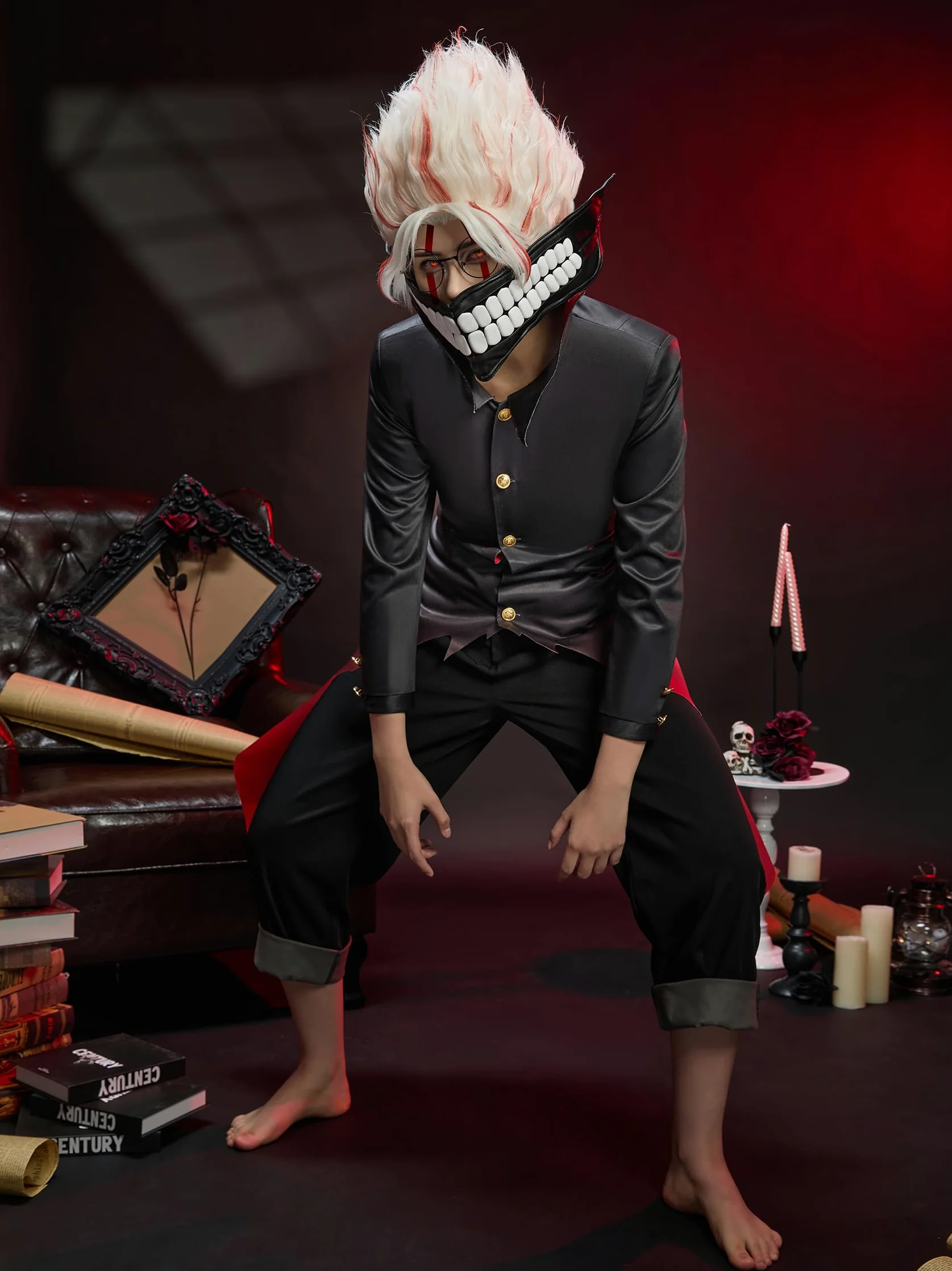 Cosplay.fm Disfraz de anime para hombre, uniforme y pantalones con cinturón