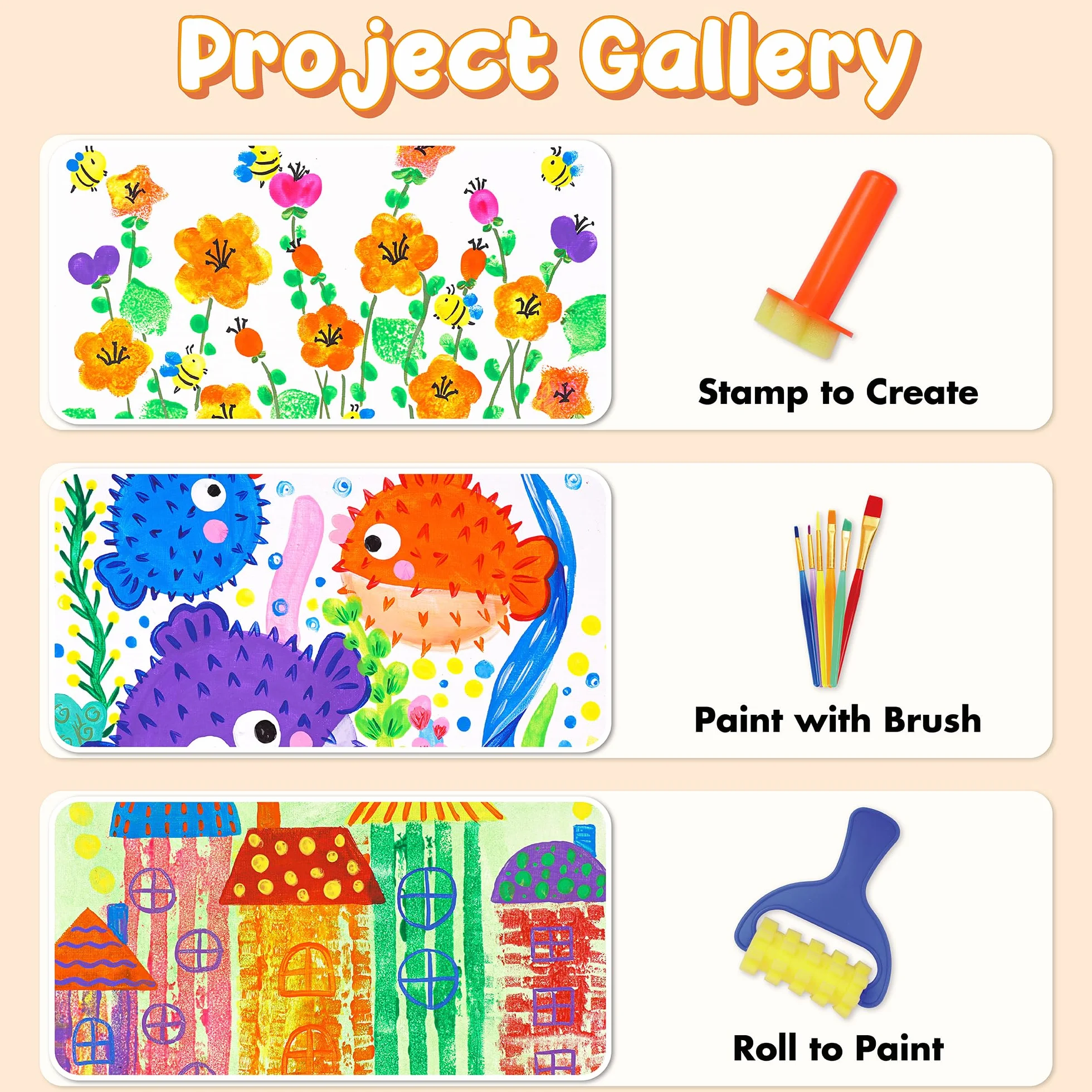 BLOT Pintura de Dedos para Niños Pequeños, Set de Pinturas de Dedos Lavables para Niños, 12 Colores (36ml cada uno), Incluye 7 Herramientas de Esponja, 6 Pinceles, Paleta y Cubo, A partir de 3 años
