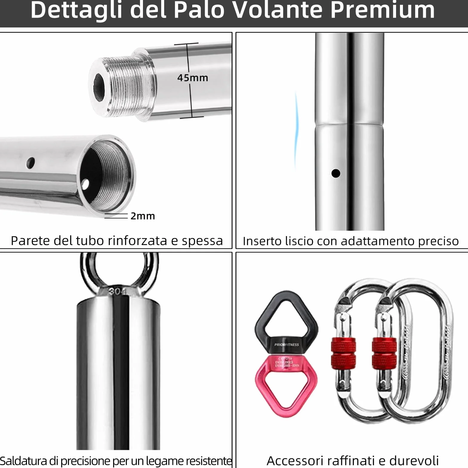 PRIOR FITNESS Palo Pole Dance 45 mm desmontable para gimnasio doméstico 150 kg