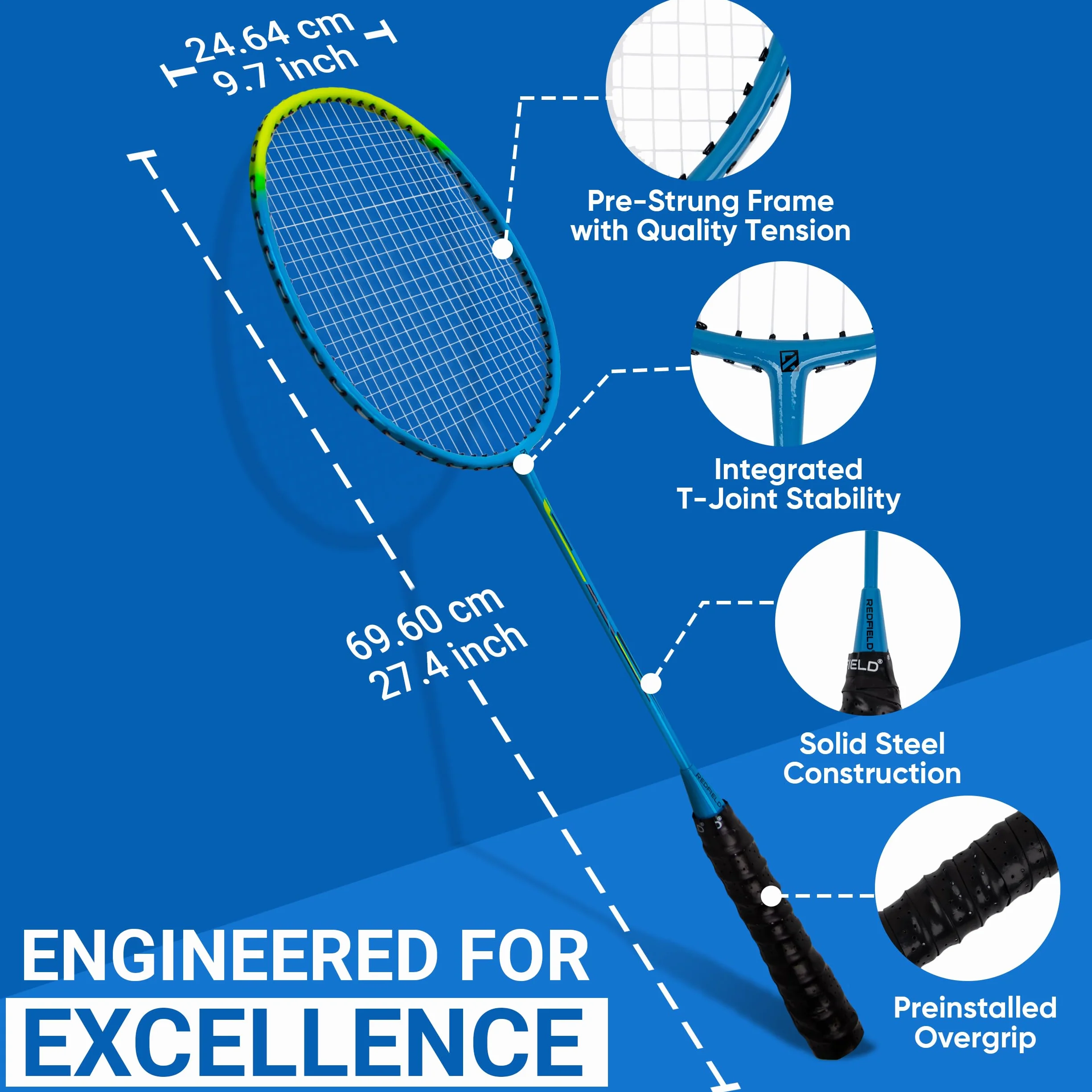 Redfield Set de Bádminton para 2 Jugadores - 2 Raquetas, 2 Pelotas, Bolsa de Transporte