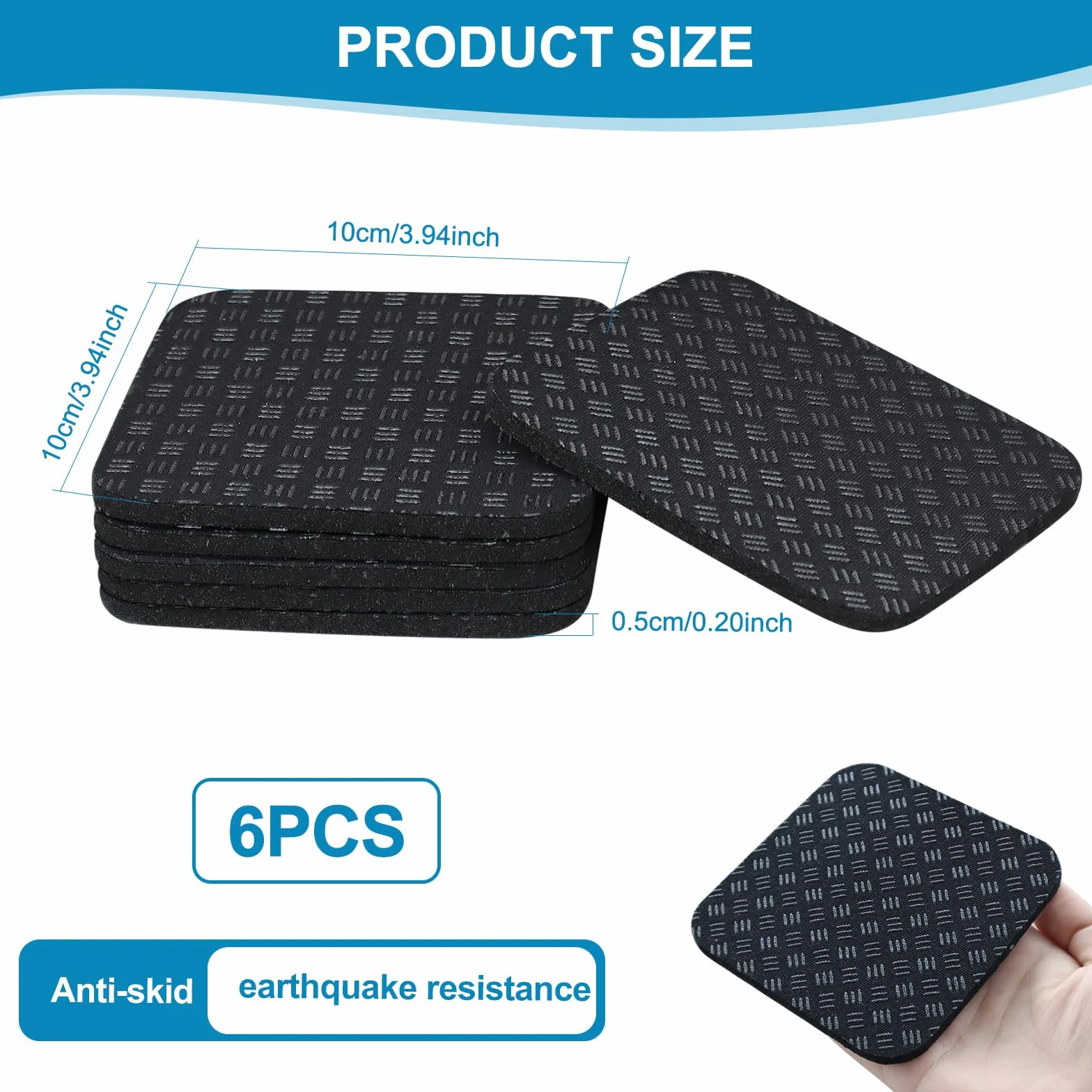 Almohadillas Antideslizantes Doble Cara para Cinta de Correr 10x10x0,5cm Goma PU Negro
