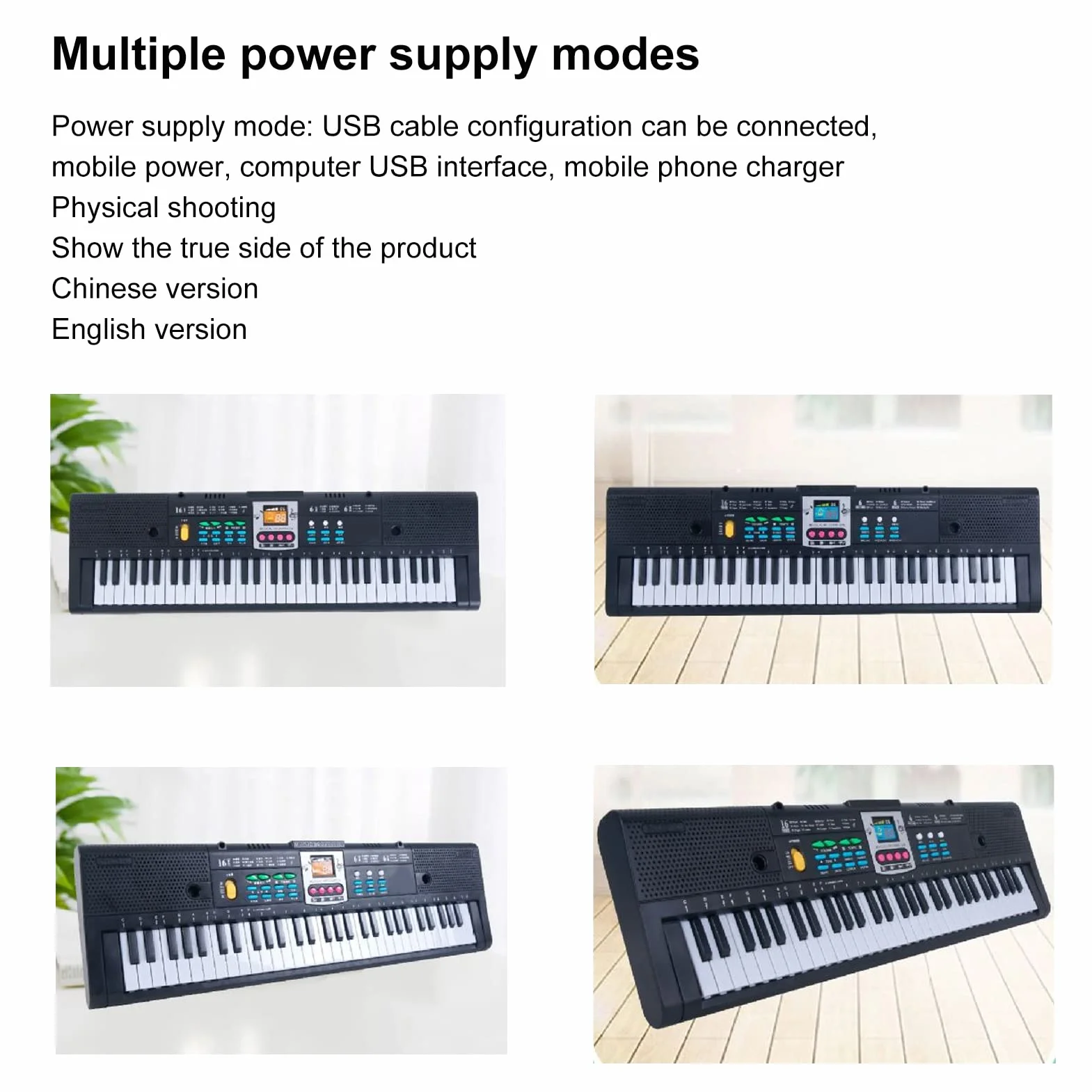 Teclado Electrónico 61 Teclas Portátil Multifuncional con Micrófono para Principiantes Compatible con Dispositivos Móviles Ideal para Aprendizaje Musical y Entretenimiento en Casa o Estudio