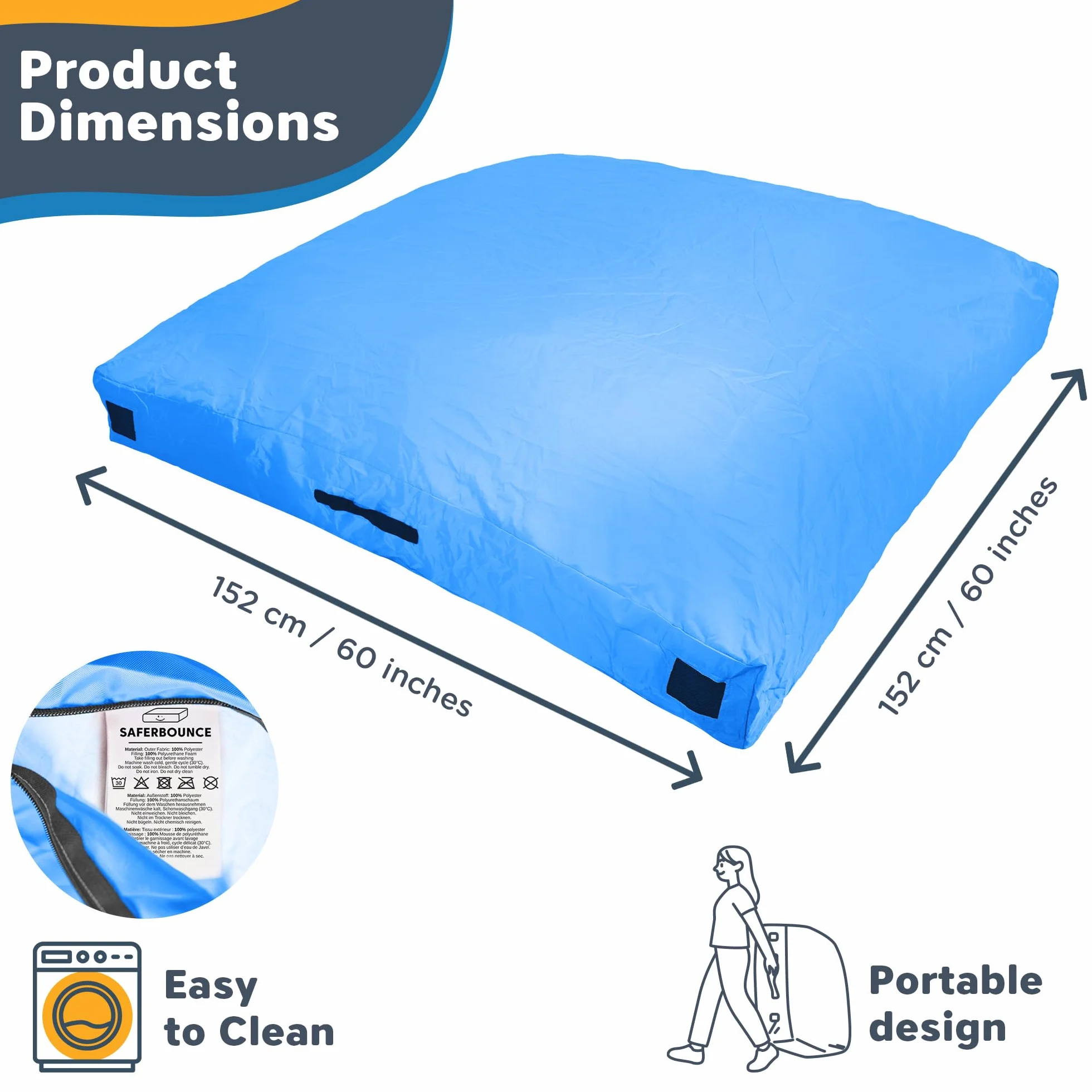 SaferBounce Sensory Crash Pad para Niños 152 x 152 cm Colchoneta Autismo Alfombra Espuma Infantil Escalada Gimnasia