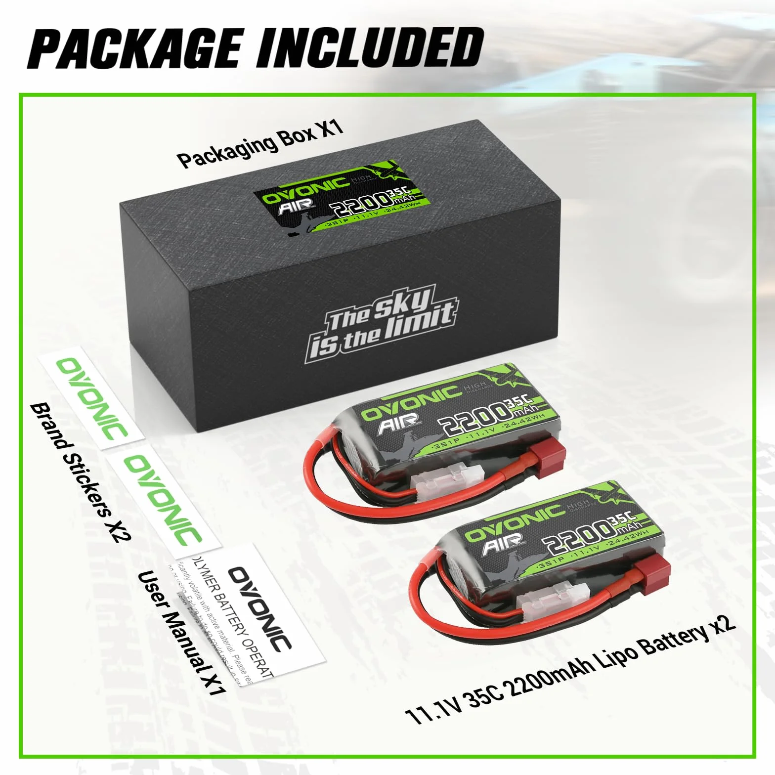 OVONIC Batería Lipo 3s 35C 2200mAh 11.1V Batería Corta con decanos para RC Heli Airplane Quadcopter RC Car Multi-Motor Helicopter DIY Hobby (2 Piezas)