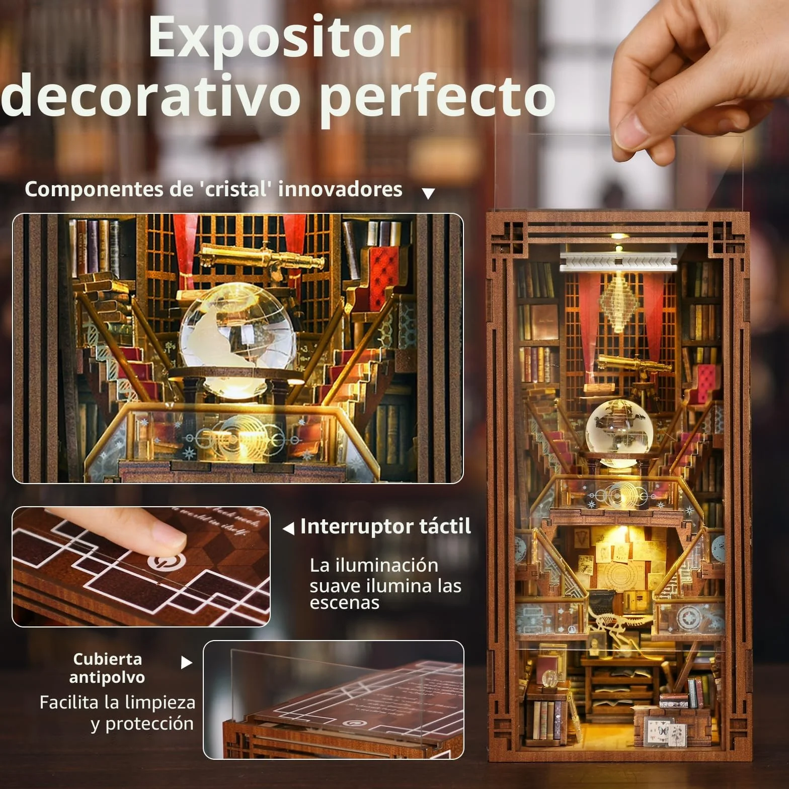 MiniCity Book Nook Kit DIY Miniature Booknook 3D Puzzle Madera con Luz LED para Estantería