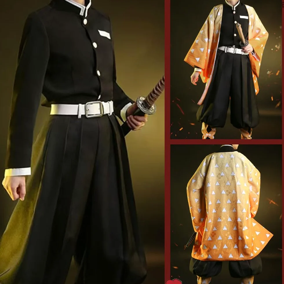 Disfraz de anime para hombre, talla de EE. UU., capa naranja, traje de fiesta