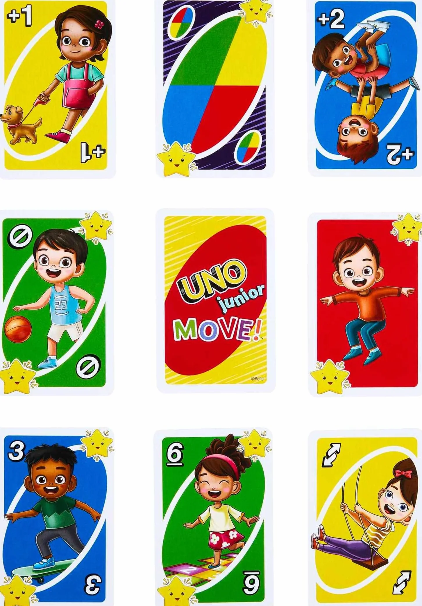Mattel Games UNO Junior Move! Juego de Cartas con Tres Niveles para Jugar, Juego de Mesa +3 años (Mattel HNN03)