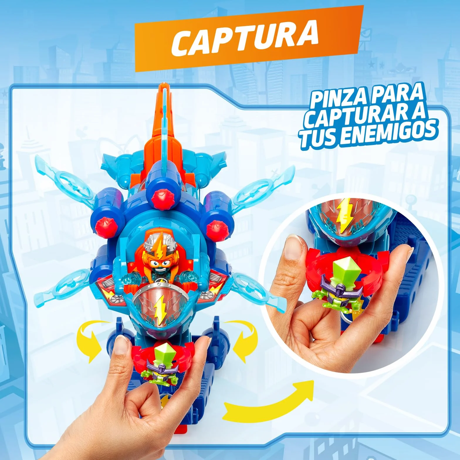 SUPERTHINGS KAZOOM Power – Vehículo Multi-acción de la Serie de TV ''Kazoom Power'', Contiene 1 Blaster Jet, 1 Kid Kazoom Exclusivo y 6 Proyectiles