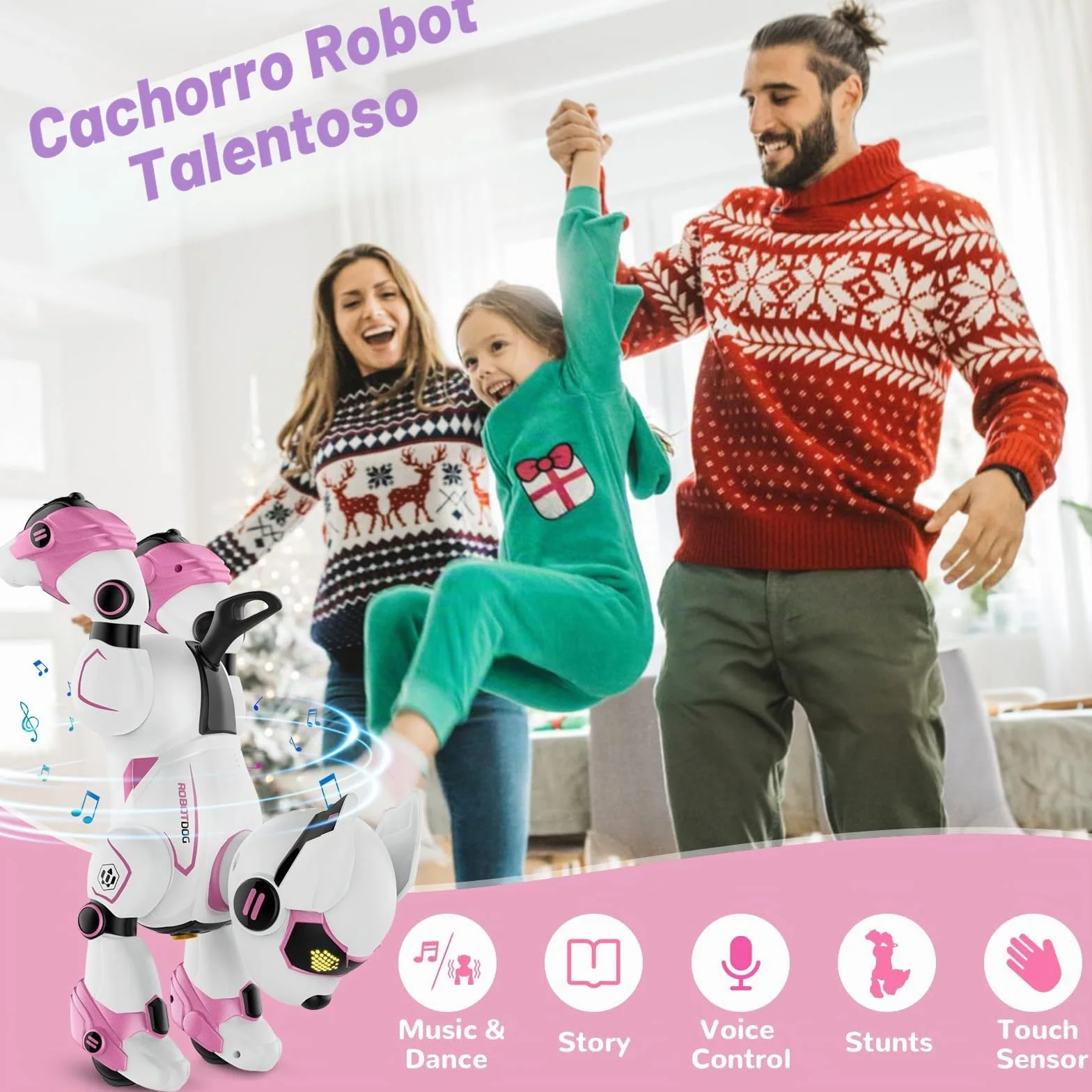 PRANITE Perro Robot para Niños, Perro Robot Programable e Interactivo, Juguete Teledirigido Recargable con Control por Voz y Gestos, Música y Baile, Regalo Ideal para Niños y Niñas