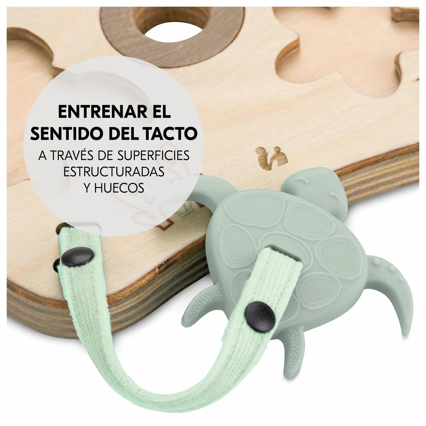 hauck Juego Encajables Bebé para Alpha+, Beta+ y Arketa - Puzzle para Niños de Madera y Silicona Alimentaria - Estimula Coordinación Mano-ojo - Juguetes desde 10 Meses - Turtle & Flower