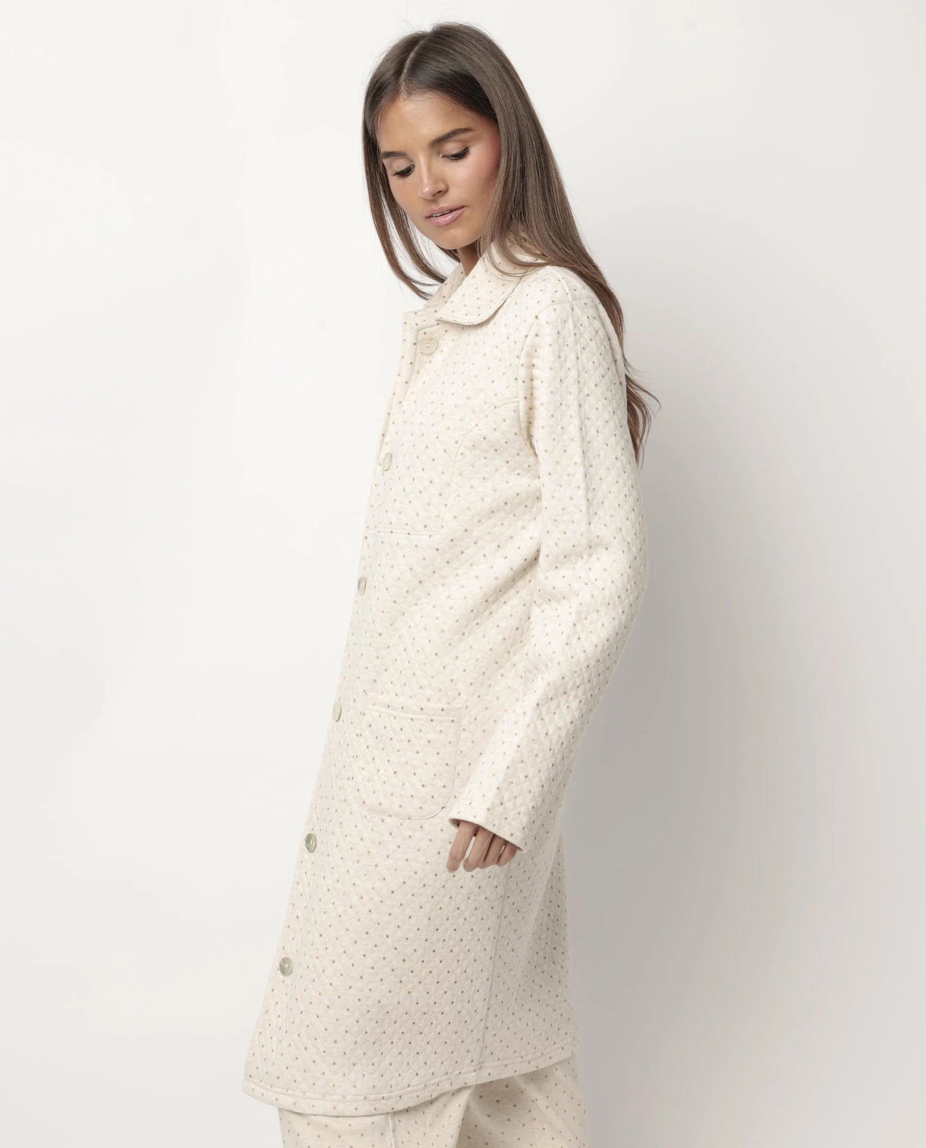 ADMAS classic bata manga larga botones organic dots mujer