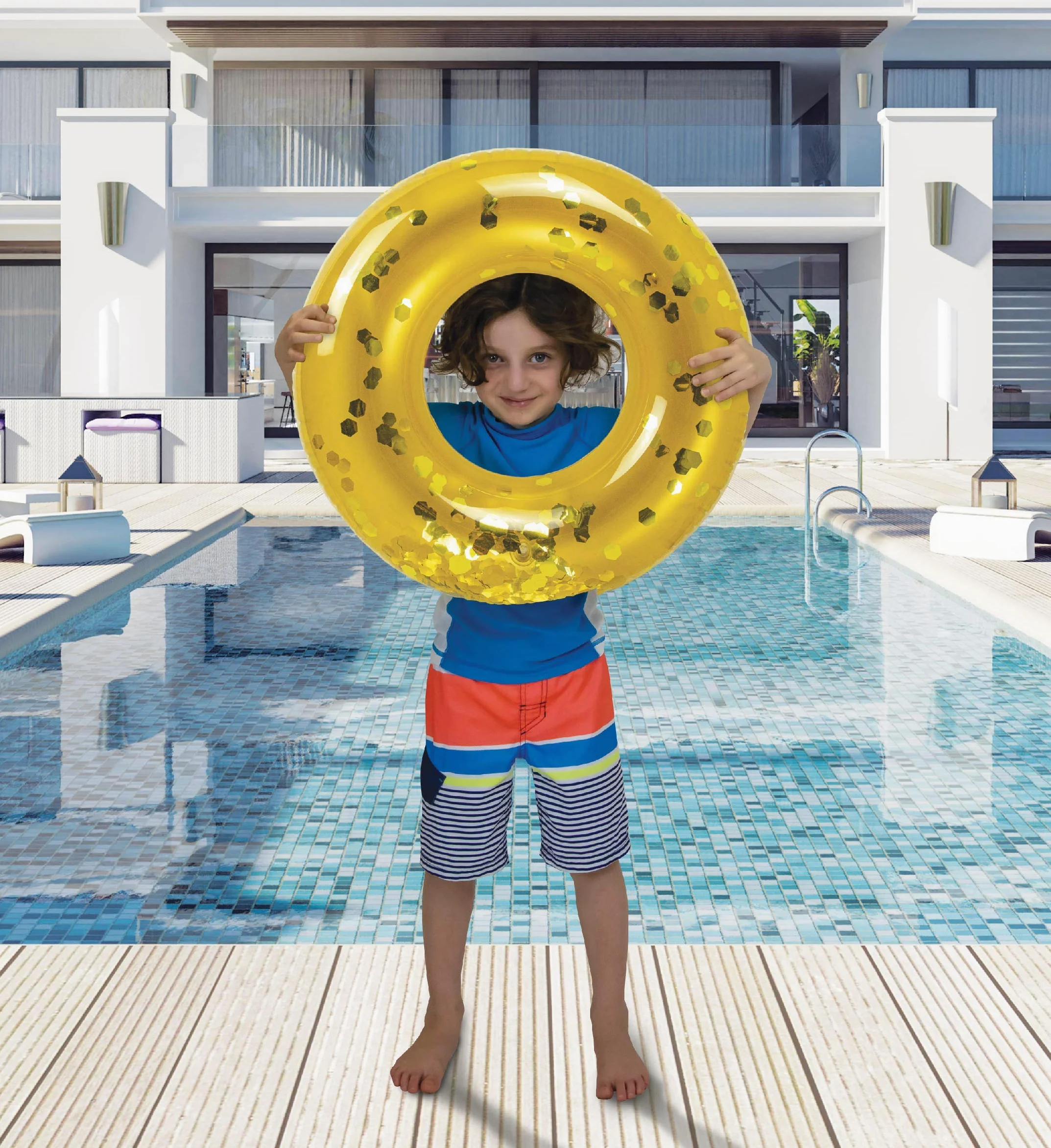 CoTa Global Flotador inflable para alberca, tubo de confeti, anillo de natación de alta calidad, flotador de vinilo resistente para la playa, fiesta, vacaciones, resistente a los rayos UV, fiesta en