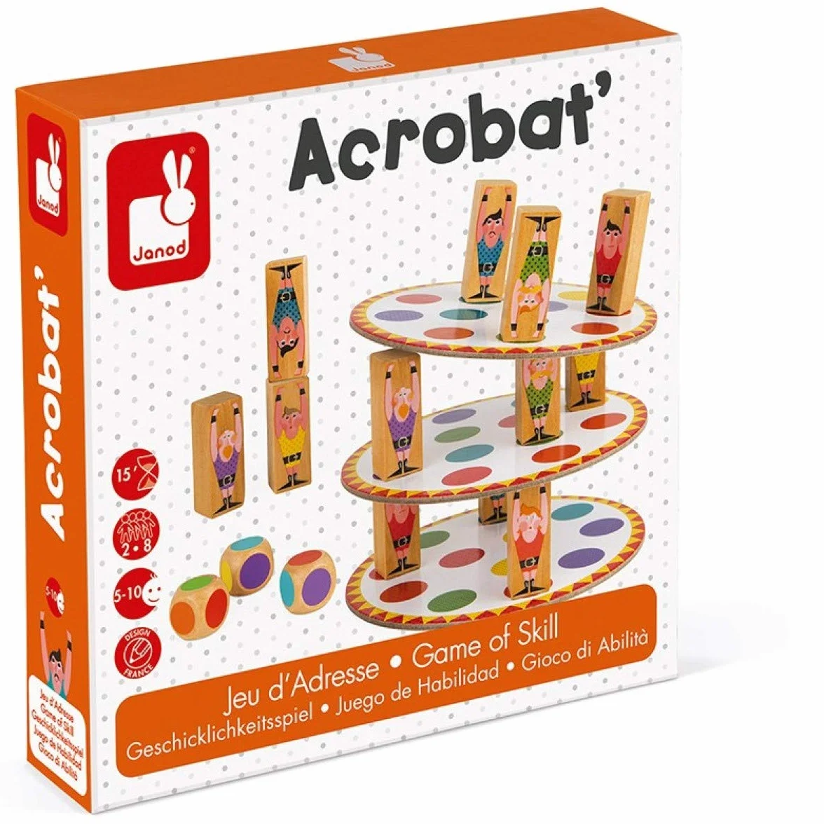 Janod - Acrobat' - Juego de Habilidad y Estrategia, Juegos de Mesa para Niños, Concentración y Motricidad Fina, para 2 Jugadores O Más - Desde Los 5 Años, J02757