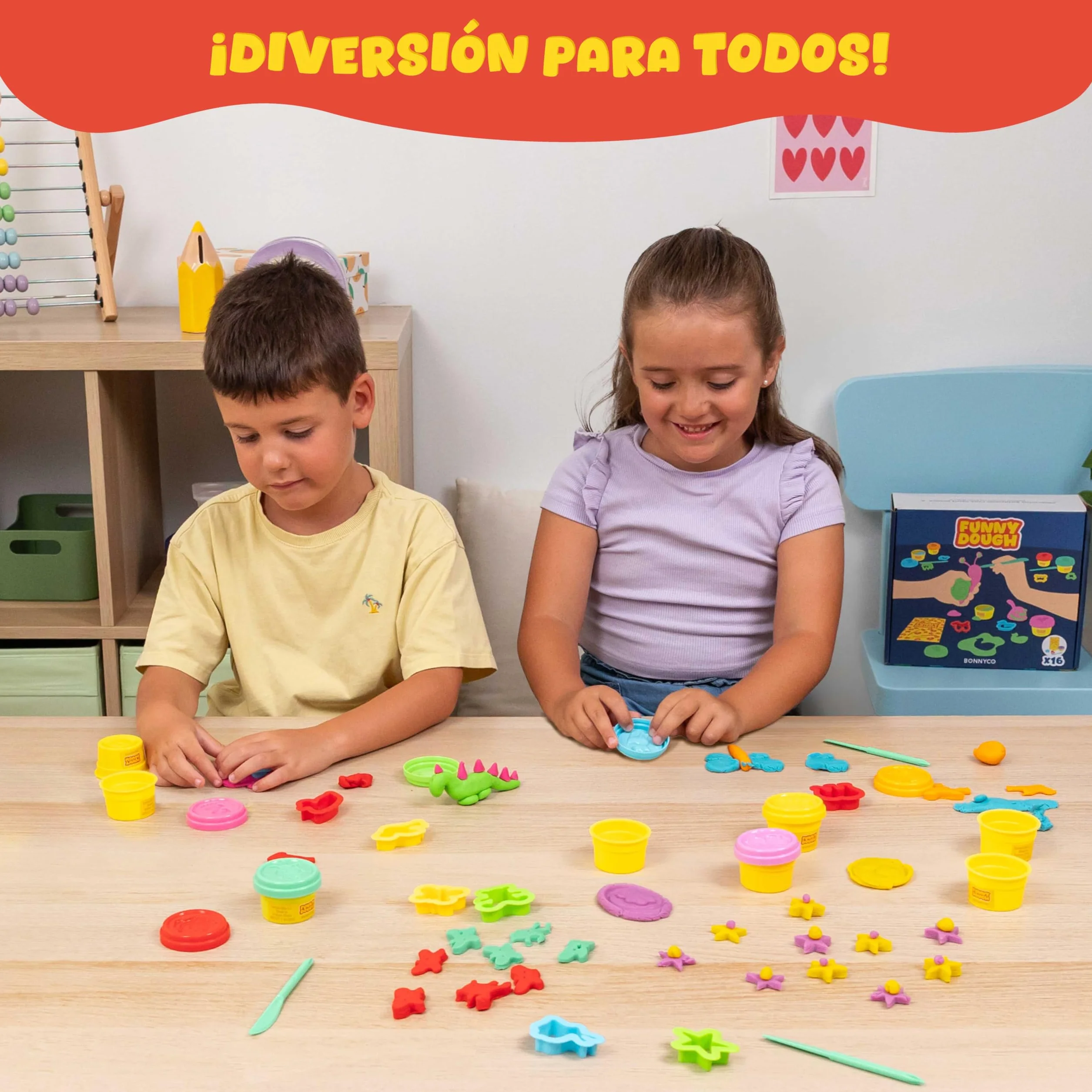 BONNYCO Set Plastilina con Moldes y Bolsas Sorpresa Pack 16 Regalos Cumpleaños Niños Colegio 3-9 Años. Detalles Alumnos Fin de Curso, Ideas Regalitos para Invitados, Relleno Piñata