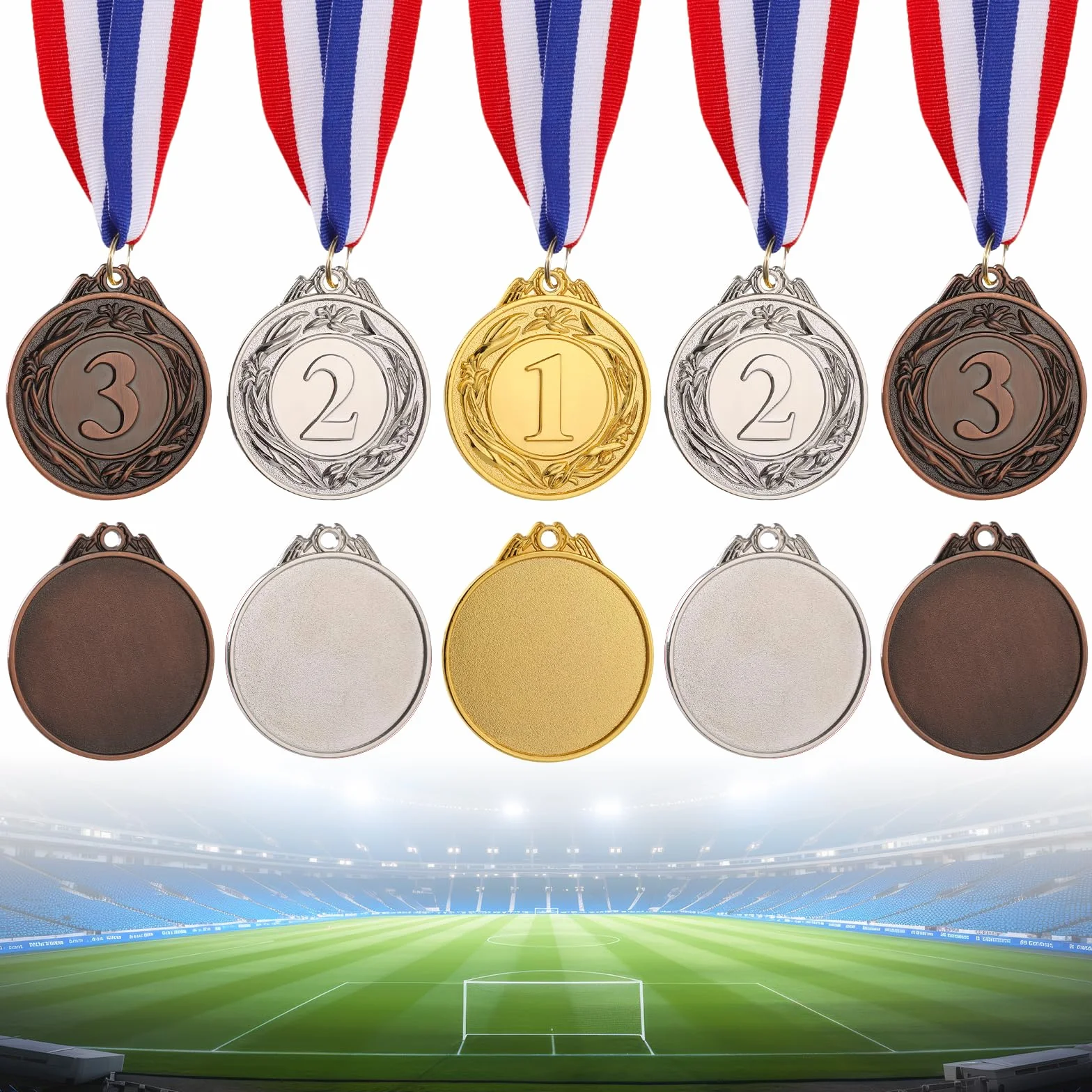 Simpeak 12 Pcs Medallas de Metal de Oro, Medallas de Aleación con Cintas para Competiciones Deportivas