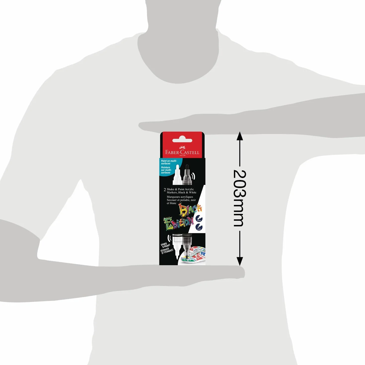 Faber Castell 285503 - Set 2 Marcadores Acrilicos Black Edition de Doble Punta Shake & Paint - Negro y Blanco