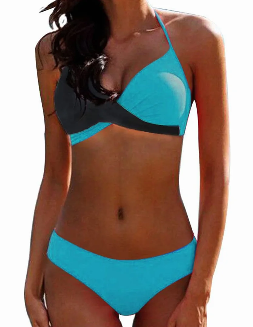 JFAN Bikini Elegante Traje de Baño Conjunto Bañador Halter Sexy Sólido para Mujer Talla Grande
