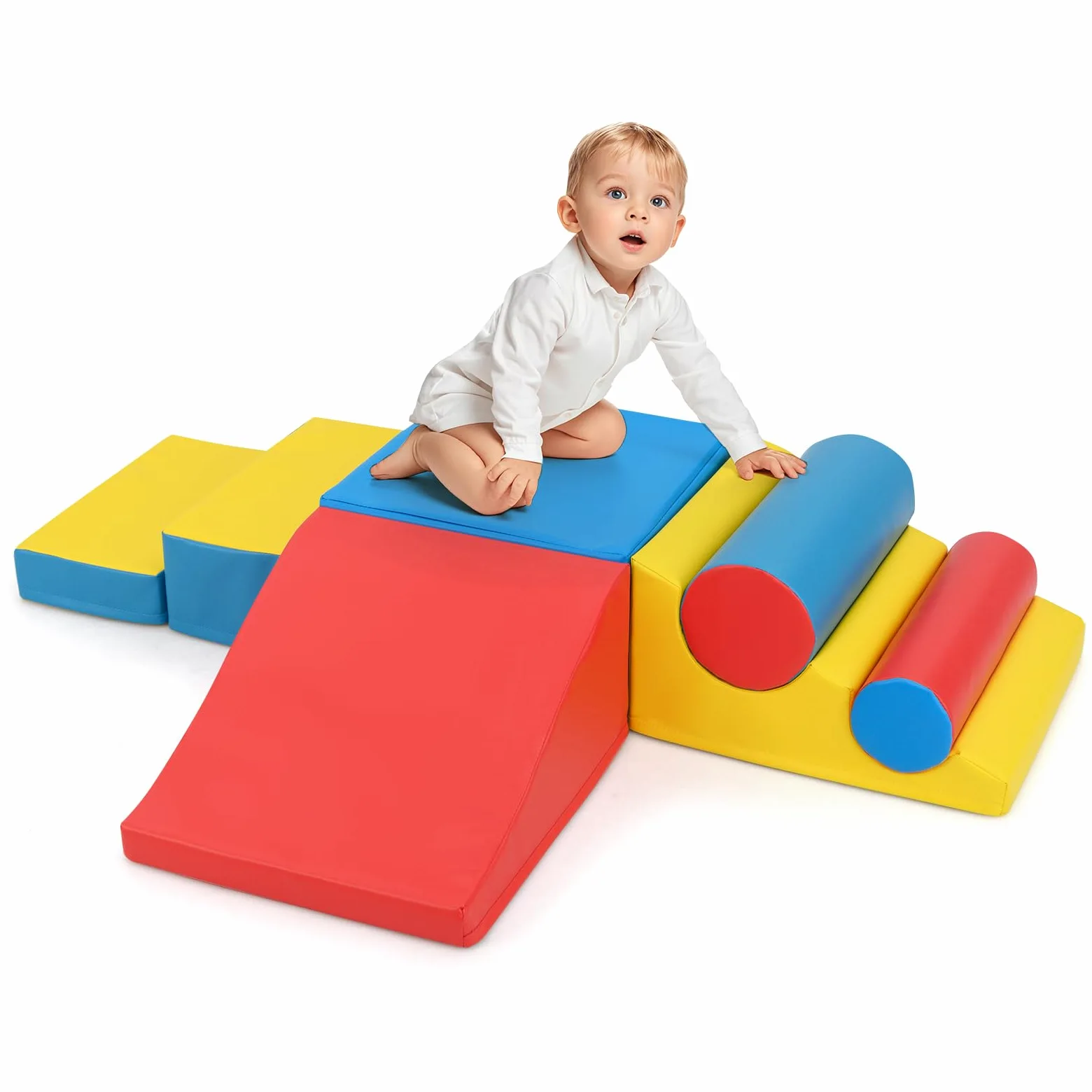 COSTWAY Juego de 7 Bloques de Espuma para Niños de 12-36 Meses, Bloques Psicomotricidad de Trepar y Gatear, Habilidades Motoras y Desarrollo sensorial, Multicolor