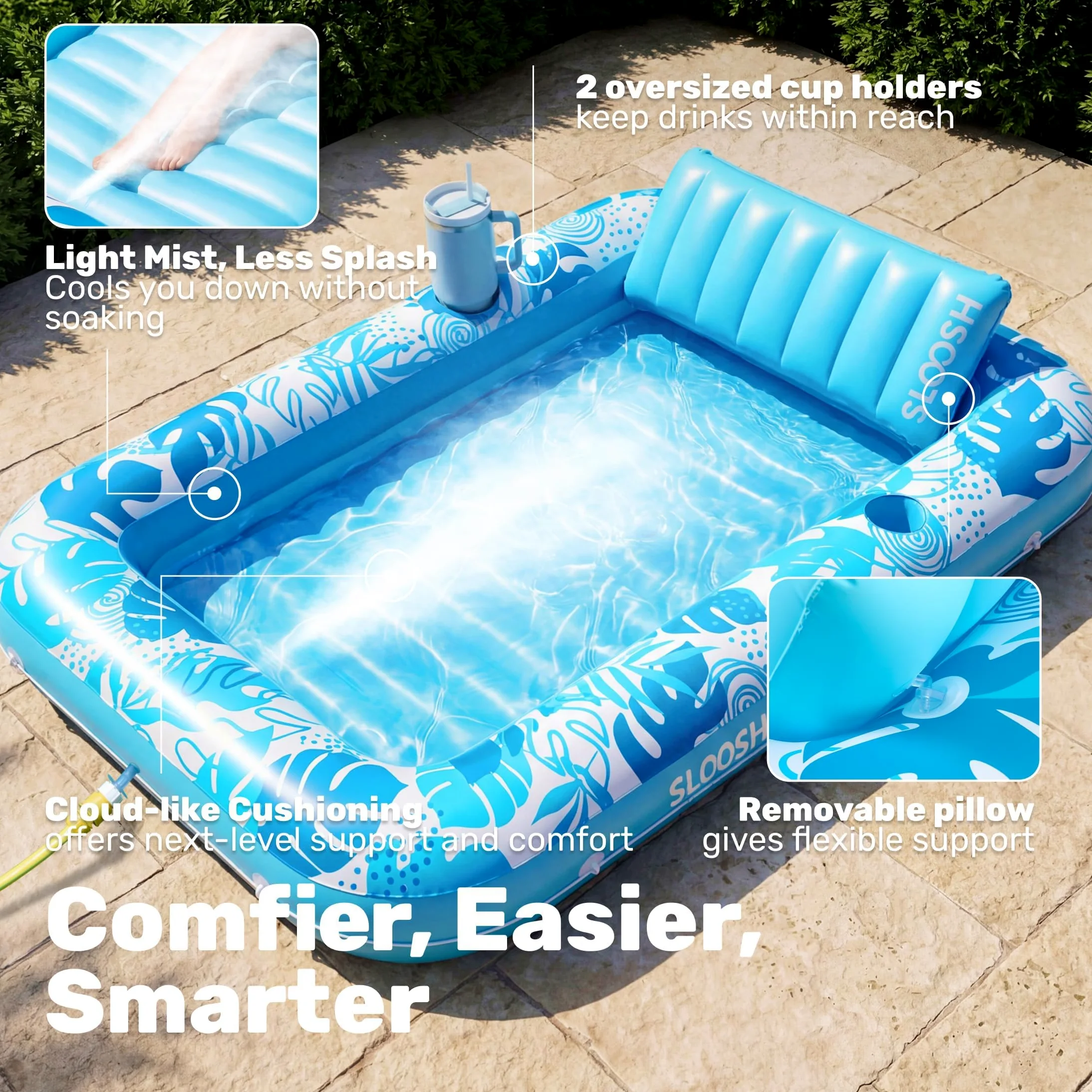 Flotador inflable de piscina de bronceado Sloosh, balsa de bronceado para adultos, flotador de piscina, balsa para tomar el sol, tumbona de bronceado inflable para piscina, cama de bronceado para