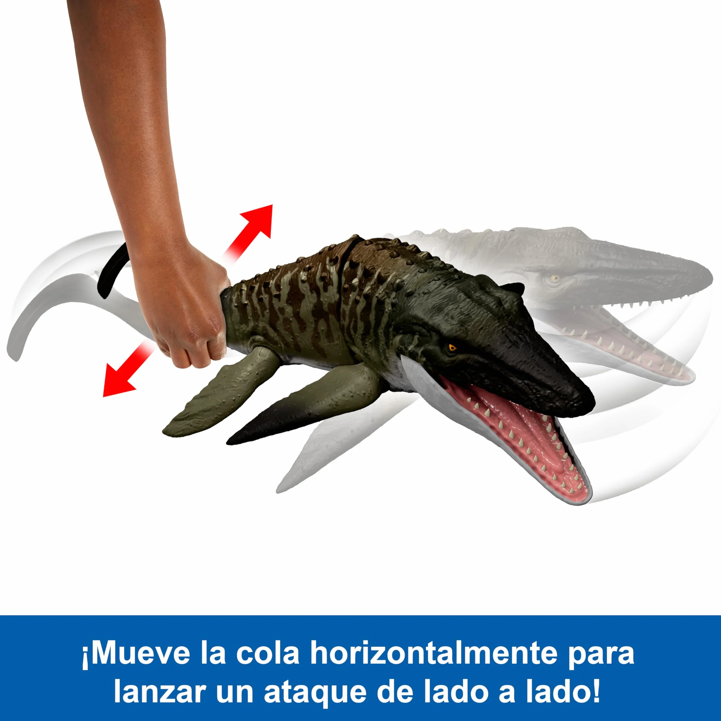 Mattel Jurassic World: El Renacer Mosasaurio Mordedor y minifigura de Dilofosaurio, figura articulada de dinosaurio JJP80