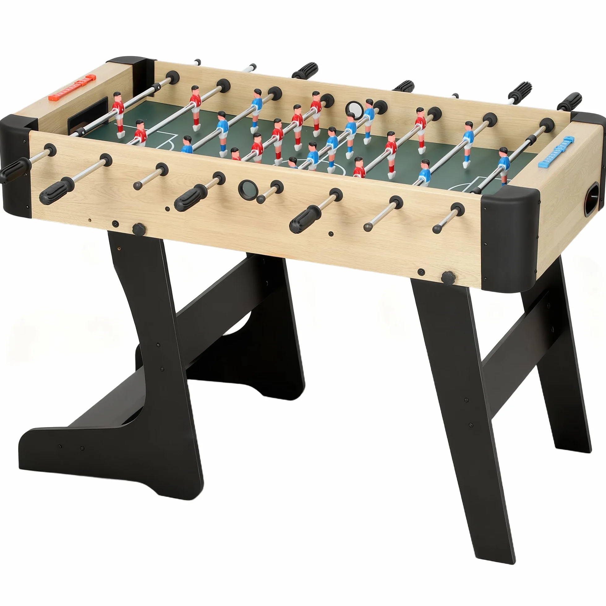 SPORTNOW Futbolín para Niños Plegable, Mesa de Futbolín de Madera con 2 Marcadores, 8 Asas, 22 Jugadores, 8 Barras y 2 Bolas, para 2 a 4 Personas, Adultos, Familias, Fiestas, 118x107,5x78 cm, Natural