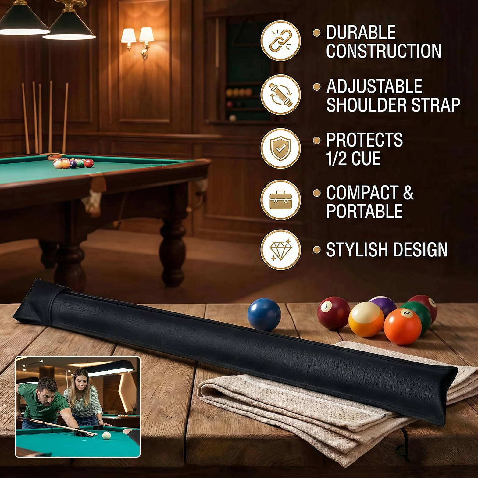 Bolsa de Taco de Billar Portátil Estuche para Palos de Snooker 1/2