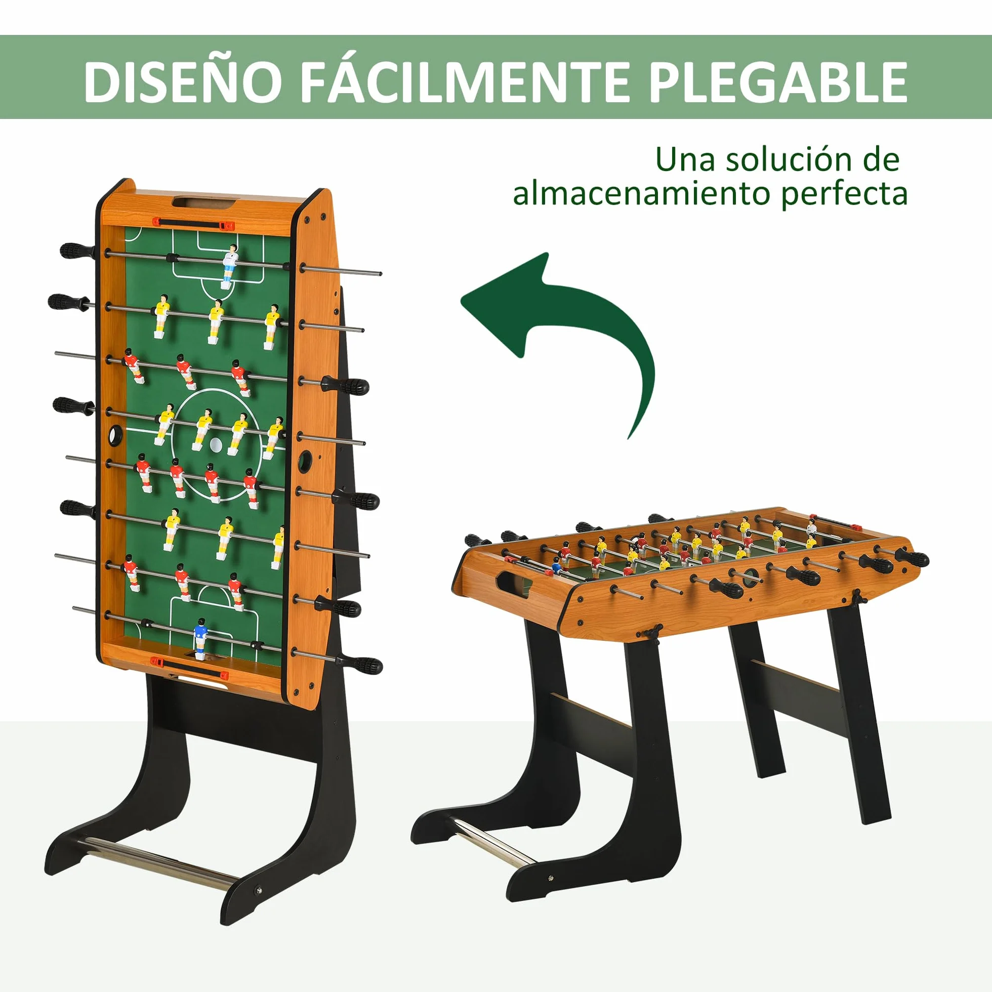 HOMCOM Futbolín Plegable, Juego de Mesa de Fútbol con 22 Jugadores y 2 Contadores, Futbolín para Niños y Adultos, 98x42x62,5 cm, Negro y Natural