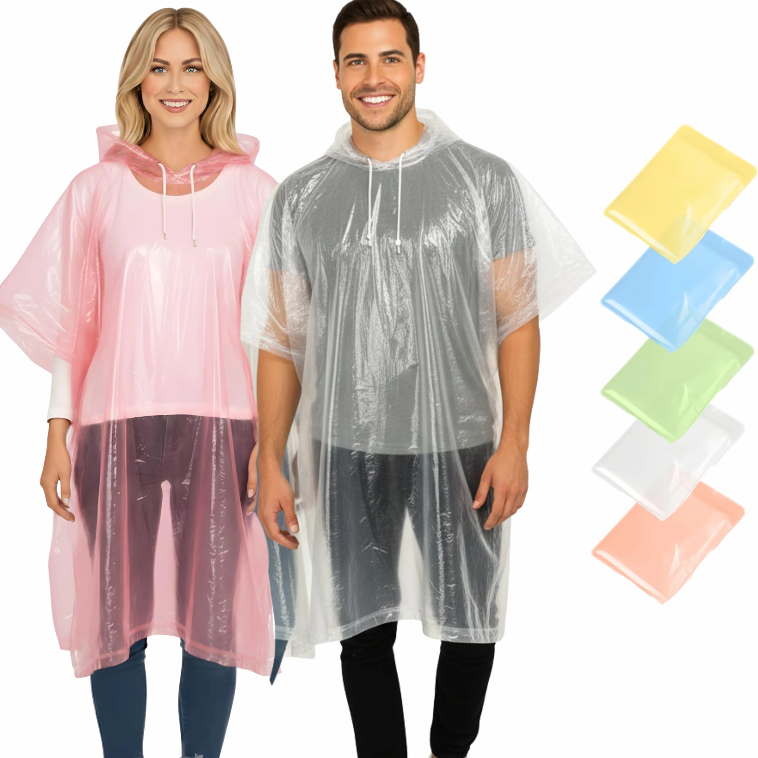 REDSTAR Waterproof Rain Poncho Family Pack - Disposable Raincoat for Adults - Emergency Raincoat Travel Festival Accessories Multicolour