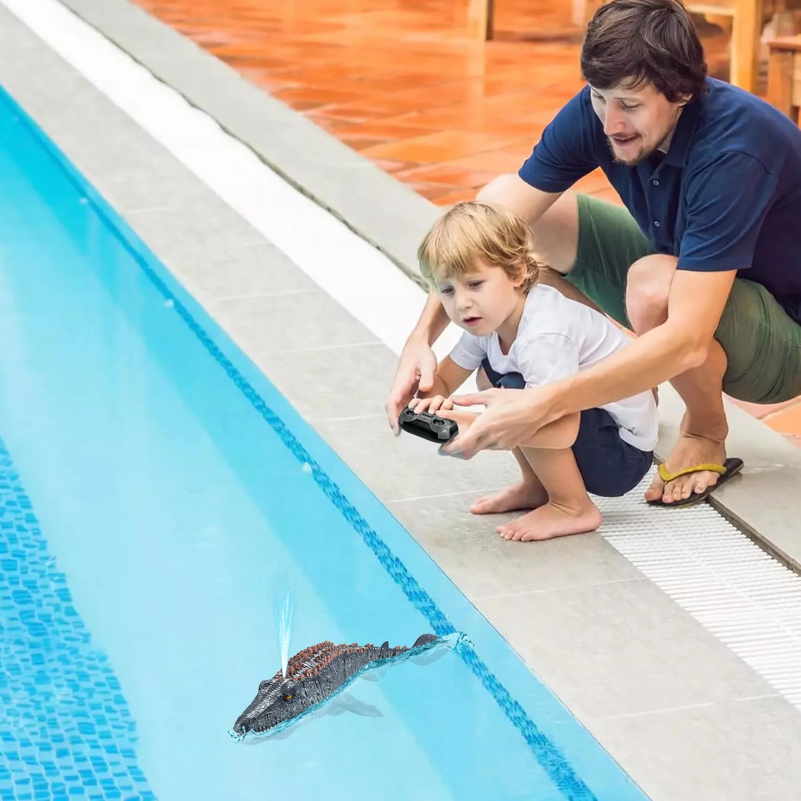 Juguetes Mosasaurus con Control Remoto para niños, Barcos Teledirigido, Barco de Dinosaurio Eléctrico RC con Agua pulverizada y luz para Piscina, Lago, baño, Juguetes de baño (Gris)