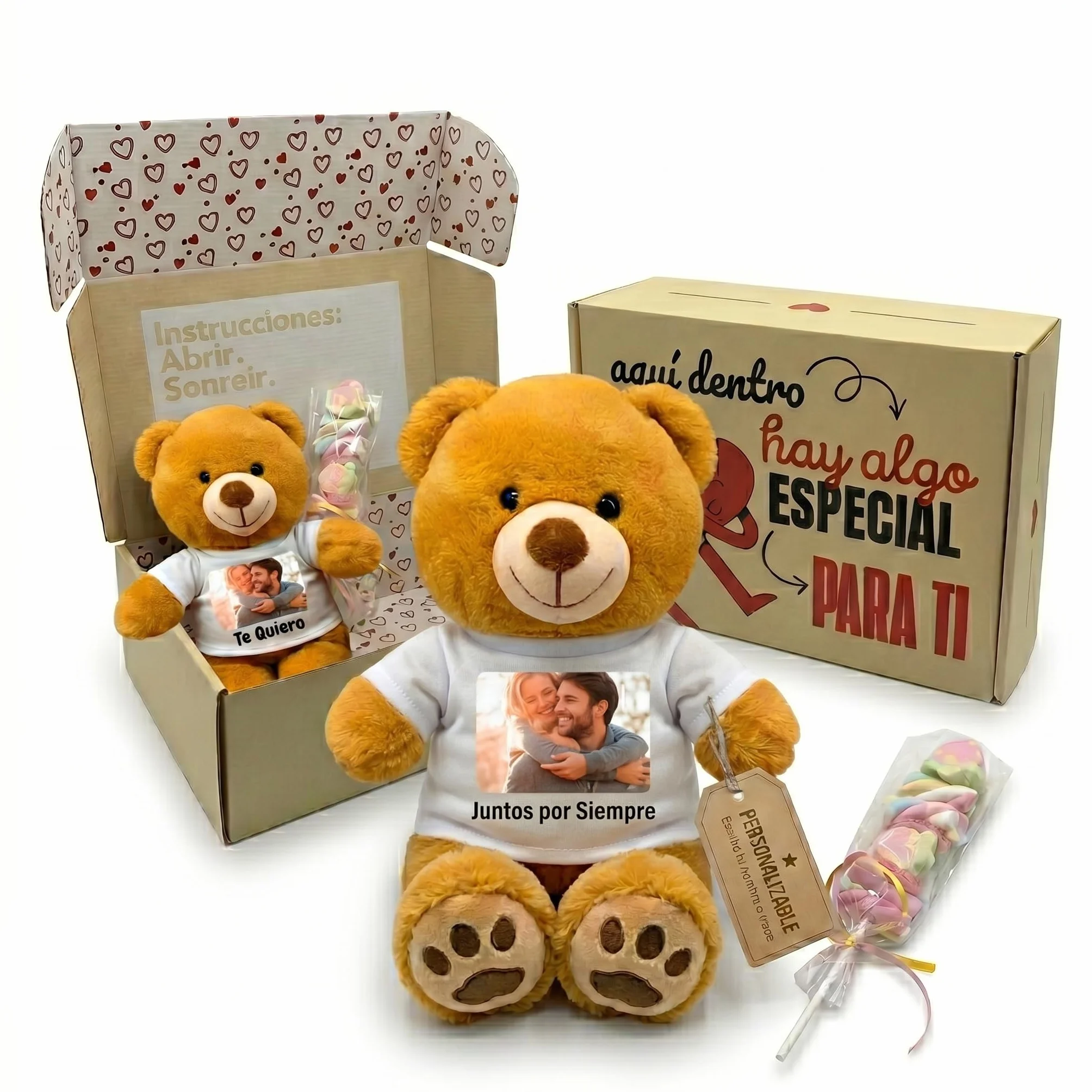 Peluche Personalizado con Foto en Cajita Decorada Regalo para Mujer y Hombre MARRÓN