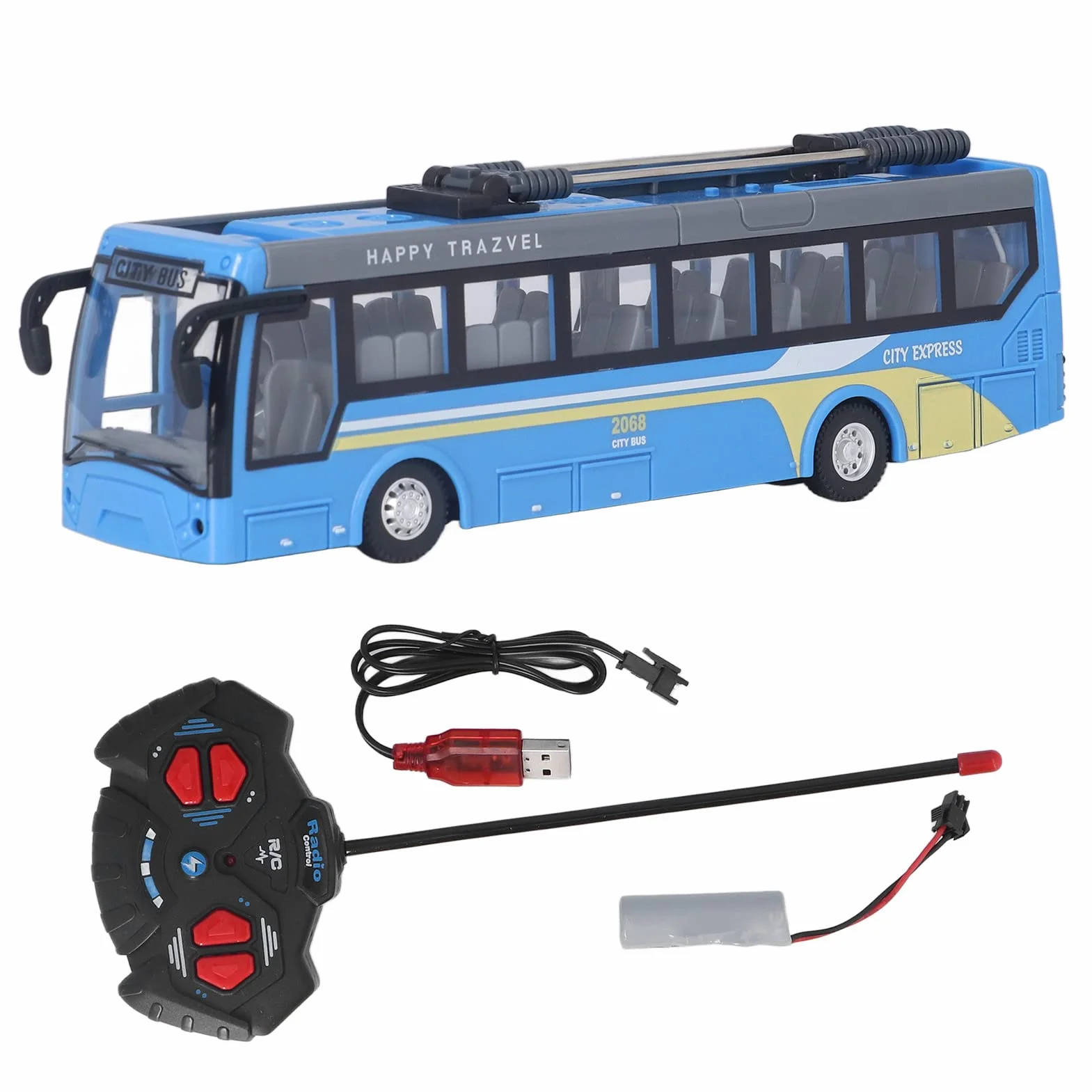 Juguete de Autobús de Control Remoto, Alta Simulación Todas Las Direcciones Que Conducen el Autobús Escolar RC Recargable para Niños(Azul)