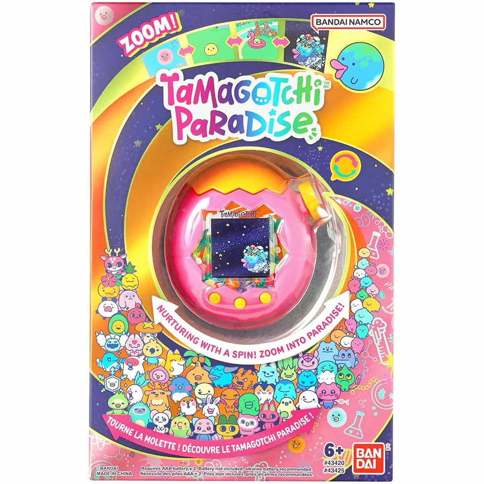 Tamagotchi Paradise Orange Tropics – Juguete Interactivo Tamagotchi – Rueda giratoria con Zoom – Modelo Rosa y Amarillo – Juguete para niños a Partir de 6 años – Bandai – 43425