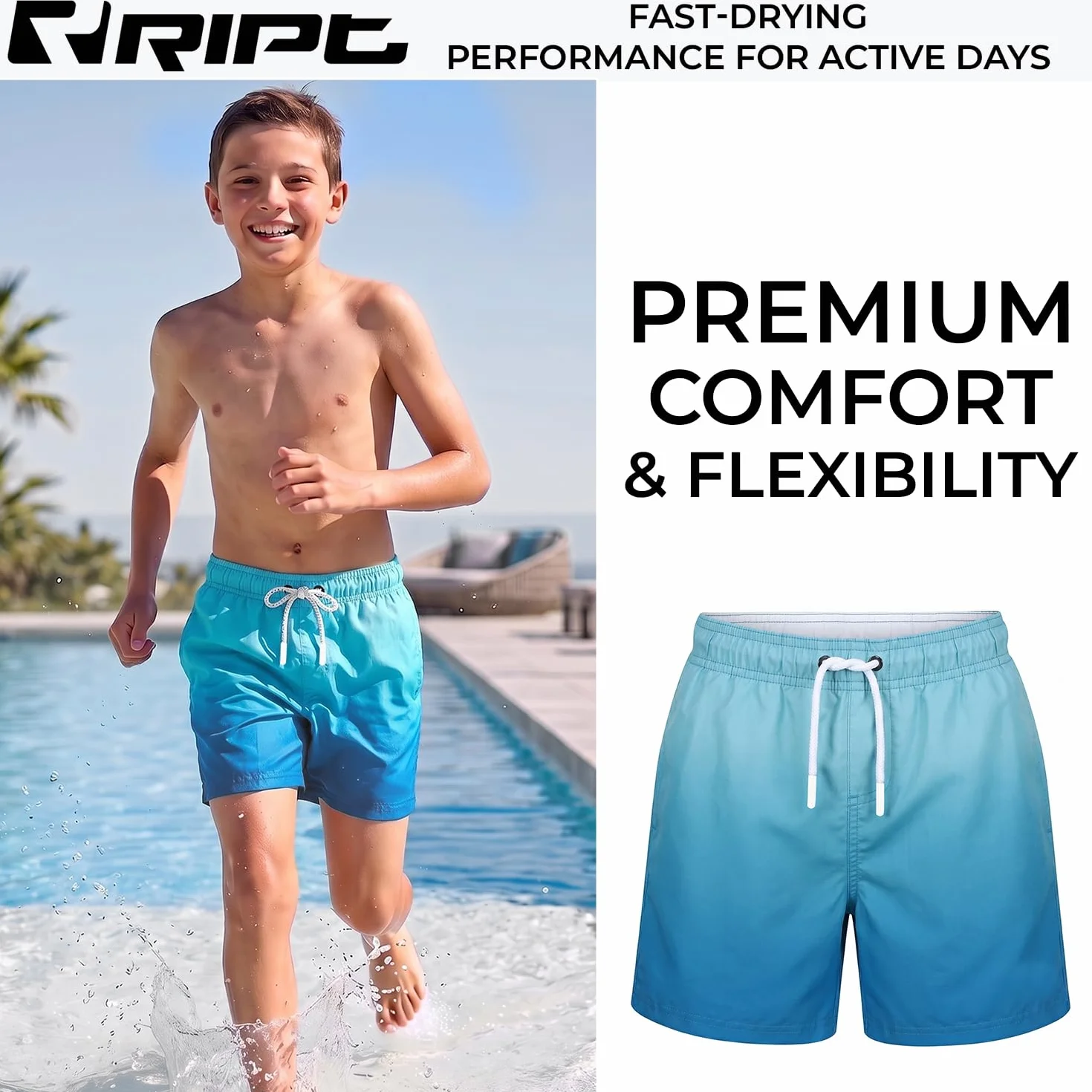 Bañador Niño Secado Rápido – Boardshort con Forro Malla, Protección UV 50, Pantalón Corto Surf