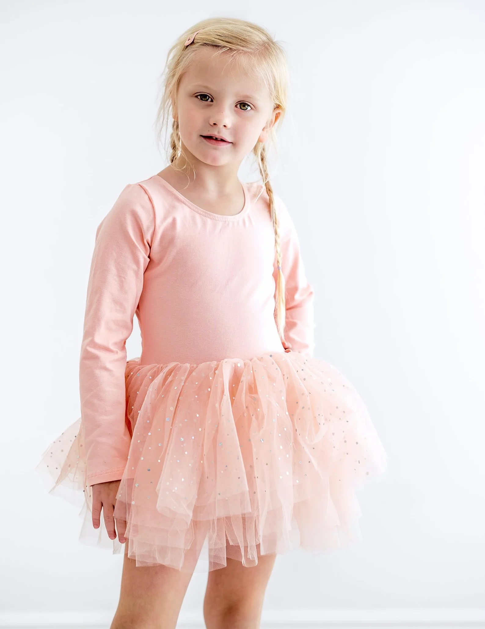 Arshiner Vestido de Tutú de Ballet para Niñas Malla de Manga Larga 4 Capas Falda Brillante Traje de Baile 2-11 años