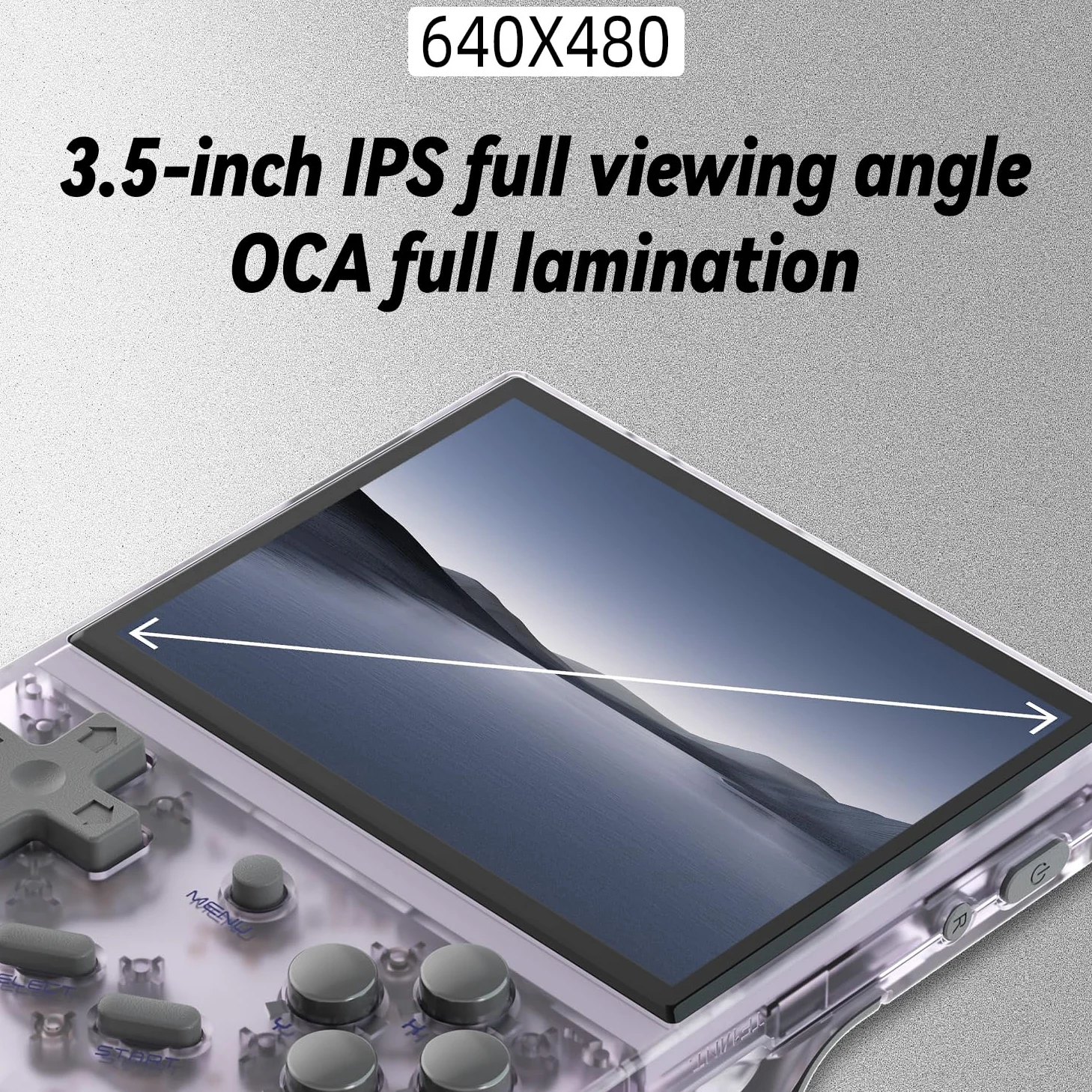 RG35XX - Consola de juegos de mano retro, pantalla IPS de 3.5 pulgadas, sistema Linux integrado, tarjeta TF de 64 G, más de 5000 juegos (morado transparente)