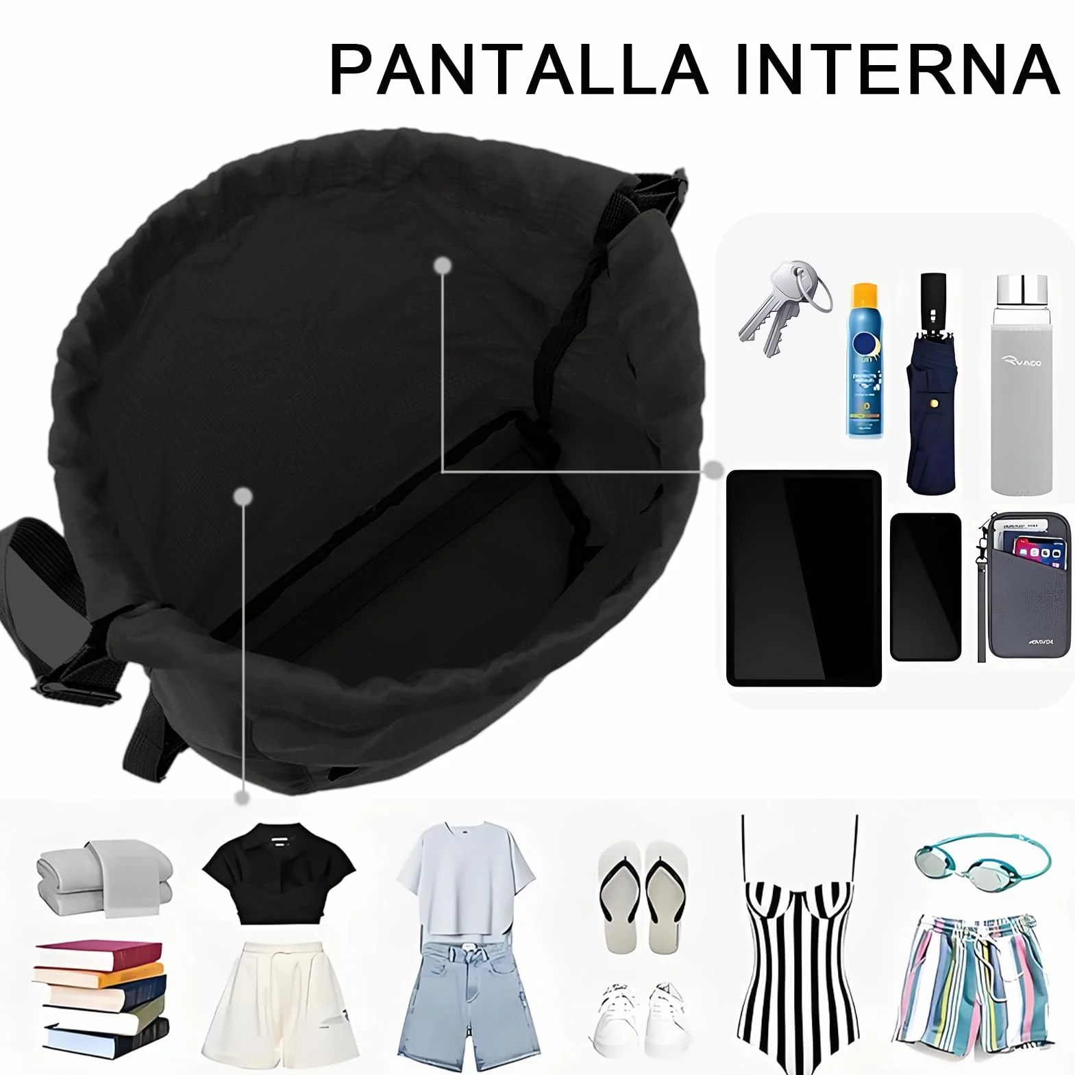 Bolsa de gimnasio impermeable con cordón, mochila plegable gran capacidad para mujer y hombre