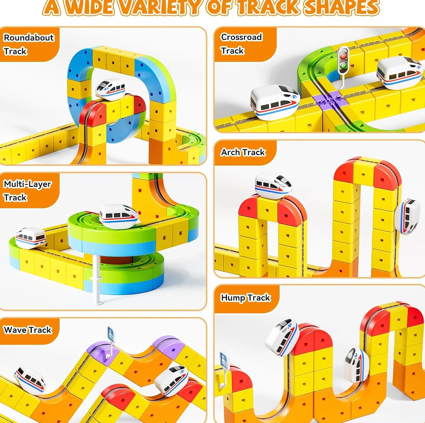 Umikk Clickrail Electric Train Set Flexible Race Track, Magic Rail Block, Magic Rail Block with Gravity Defying 3D, Flexible Race Car Magnetic Track Set, for Kids (Style 1 (88 Stück))