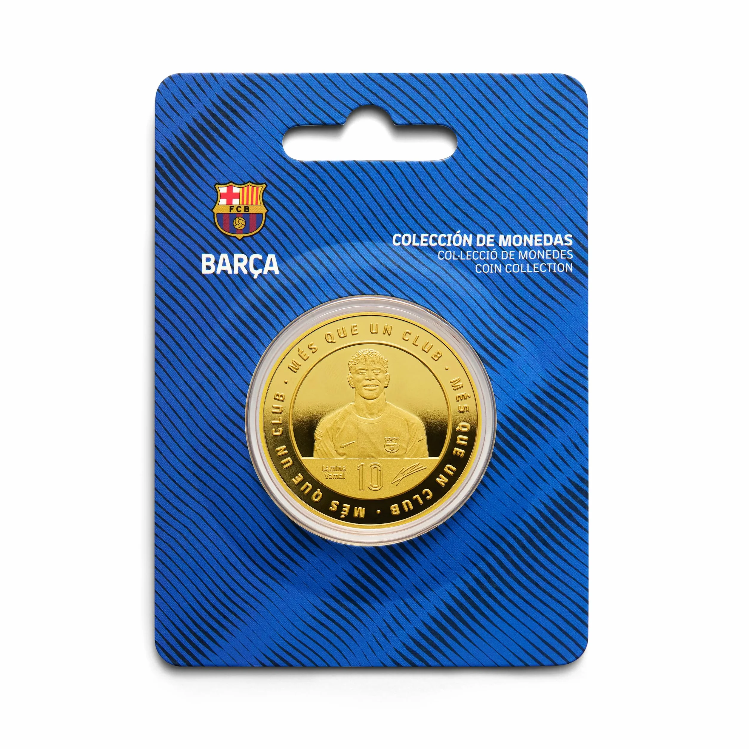 FC Barcelona - Moneda edición Especial con Escudo y Retrato en Relieve de Lamine Yamal, acompañado del número 10 y su Firma grabada - Coleccionable - Dorada - Producto Oficial