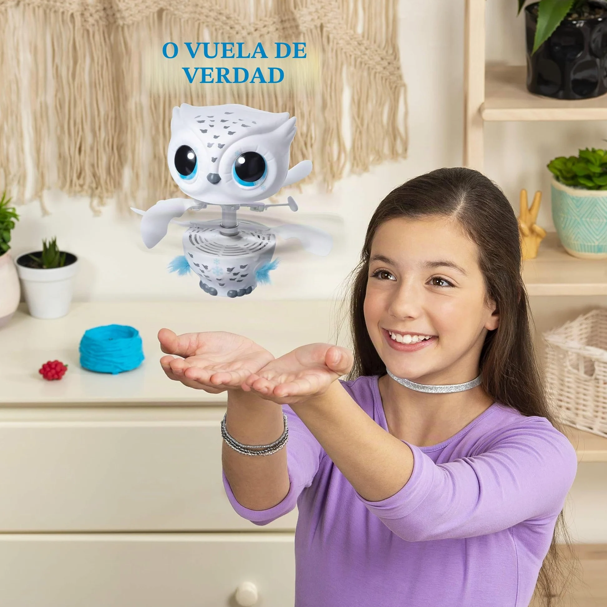 Owleez, Juguete de Bebé Búho Volante Interactivo con Efectos de Sonido y Brillante (Blanco) a Partir de 6 Años, Multicolor