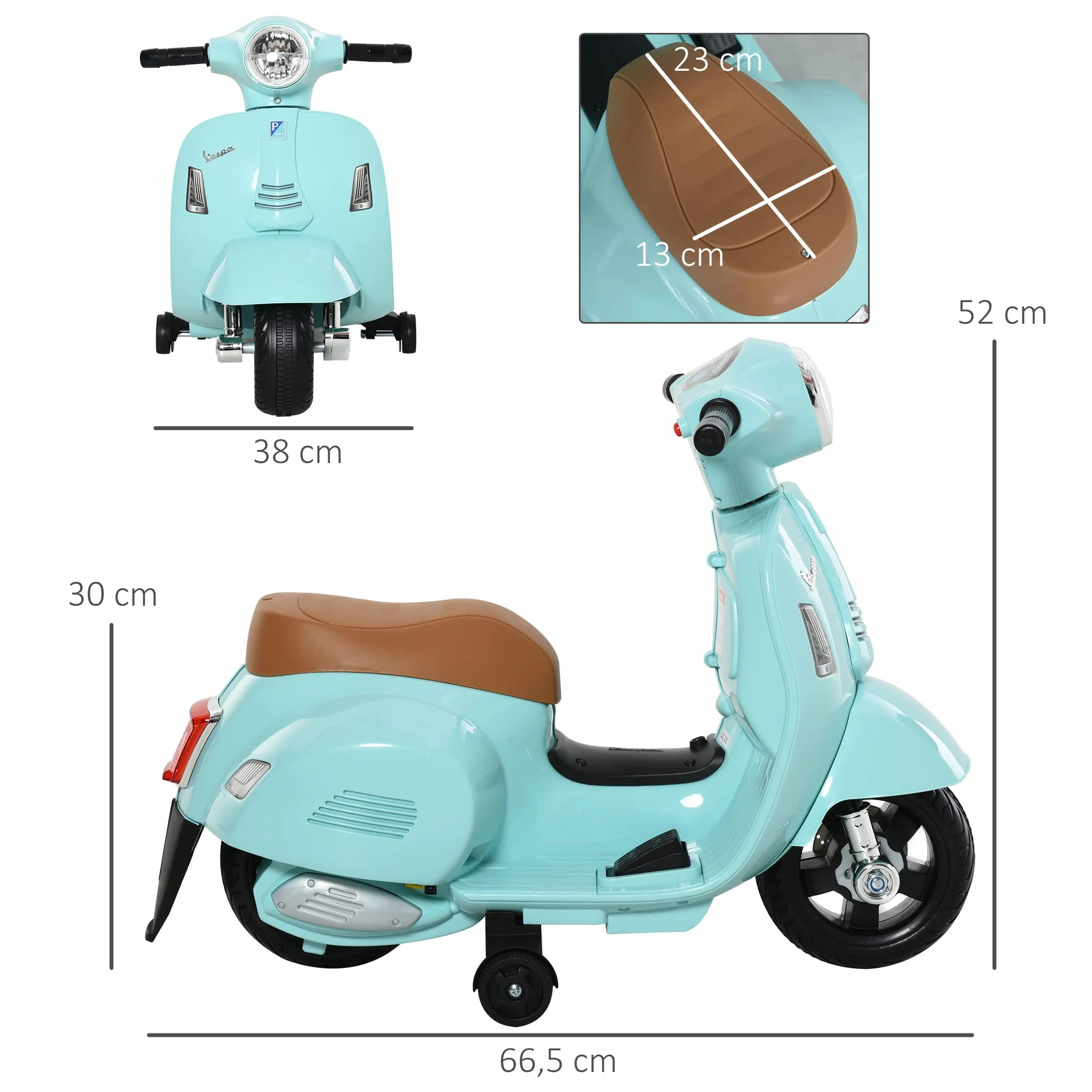 HOMCOM Moto Eléctrica Vespa para Niños de 18-36 Meses Moto de Batería 6V con Faro Bocina y 4 Ruedas Motocicleta Infantil con Licencia 66,5x38x52 cm Verde
